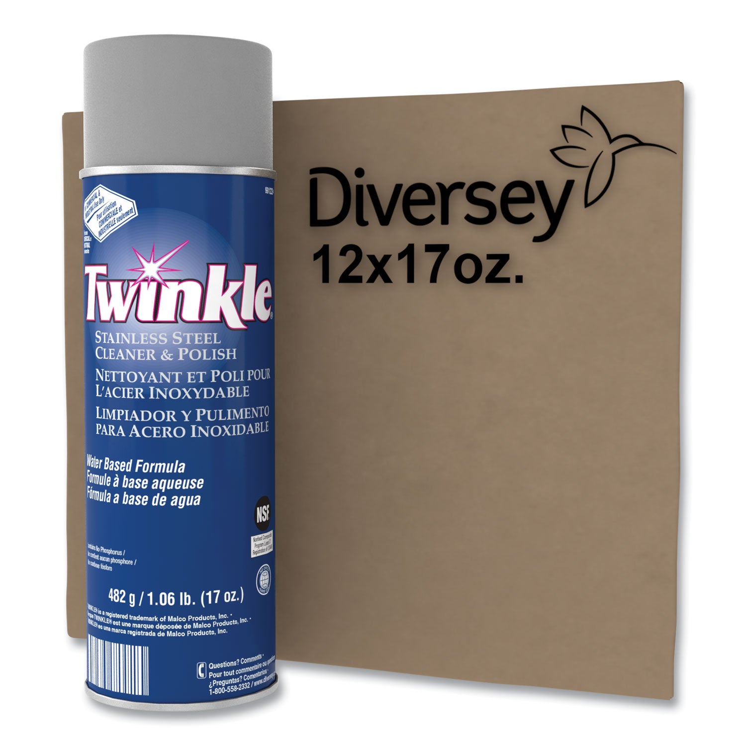 Twinkle Stainless Steel Cleaner/Polish, Aerosol, 17 oz, Residue-Free, Film-Free, CFC-Free, White, 1 Each