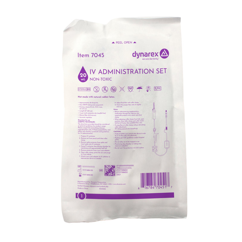 IV Administration Set - 20 Drops/mL w/ Regulator, 83", 1 Needleless Port w/0.2µm, 50 per Box