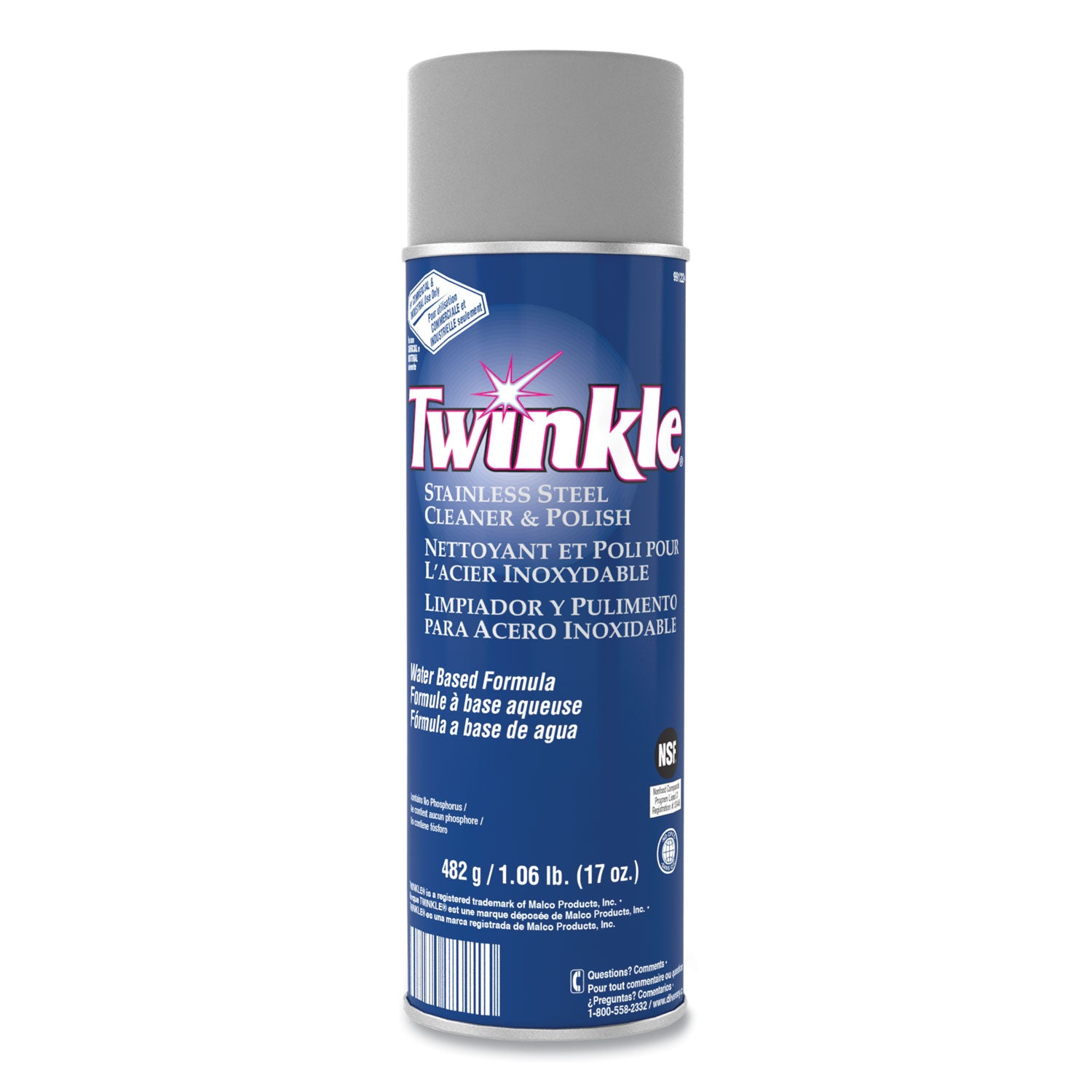 Twinkle Stainless Steel Cleaner/Polish, Aerosol, 17 oz, Residue-Free, Film-Free, CFC-Free, White, 1 Each