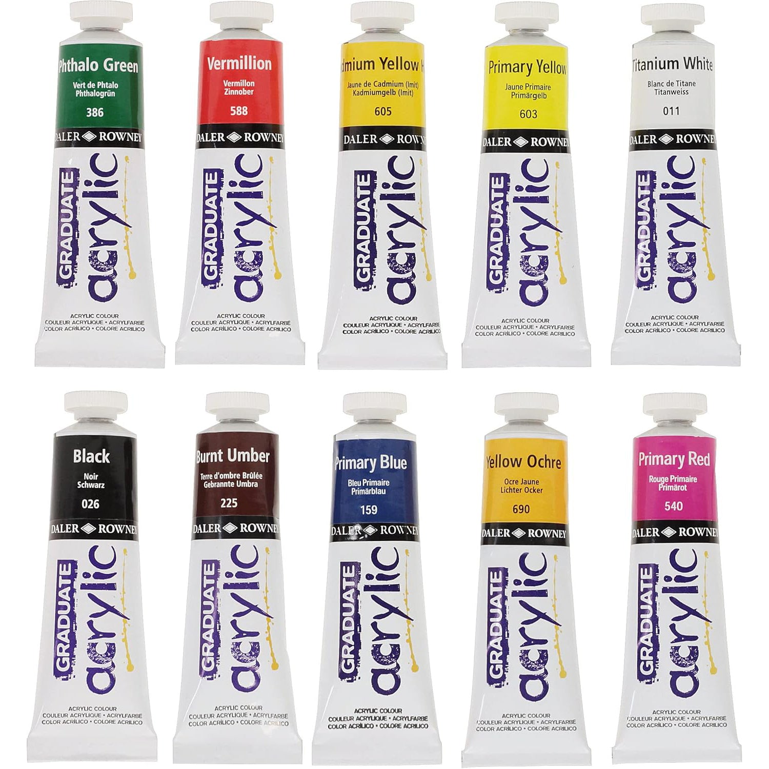 Graduate Acrylic Paint Selection Set, Assorted Colors, 38ml, 10 Pieces