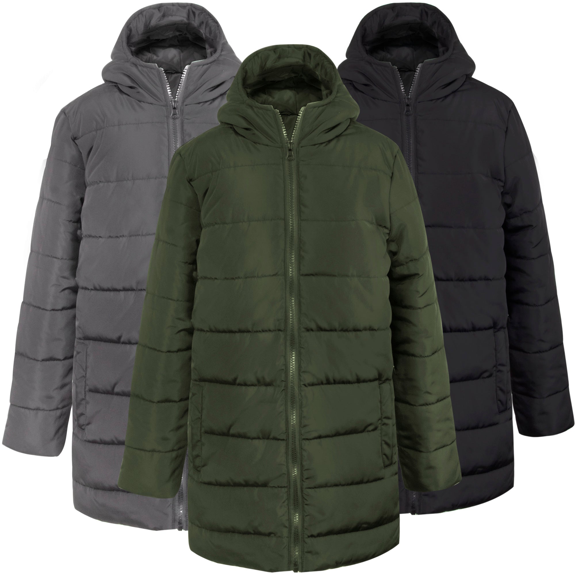 Youth Hooded Puffer Winter Coat - 4 Colors - X Large - 10 in the Pack