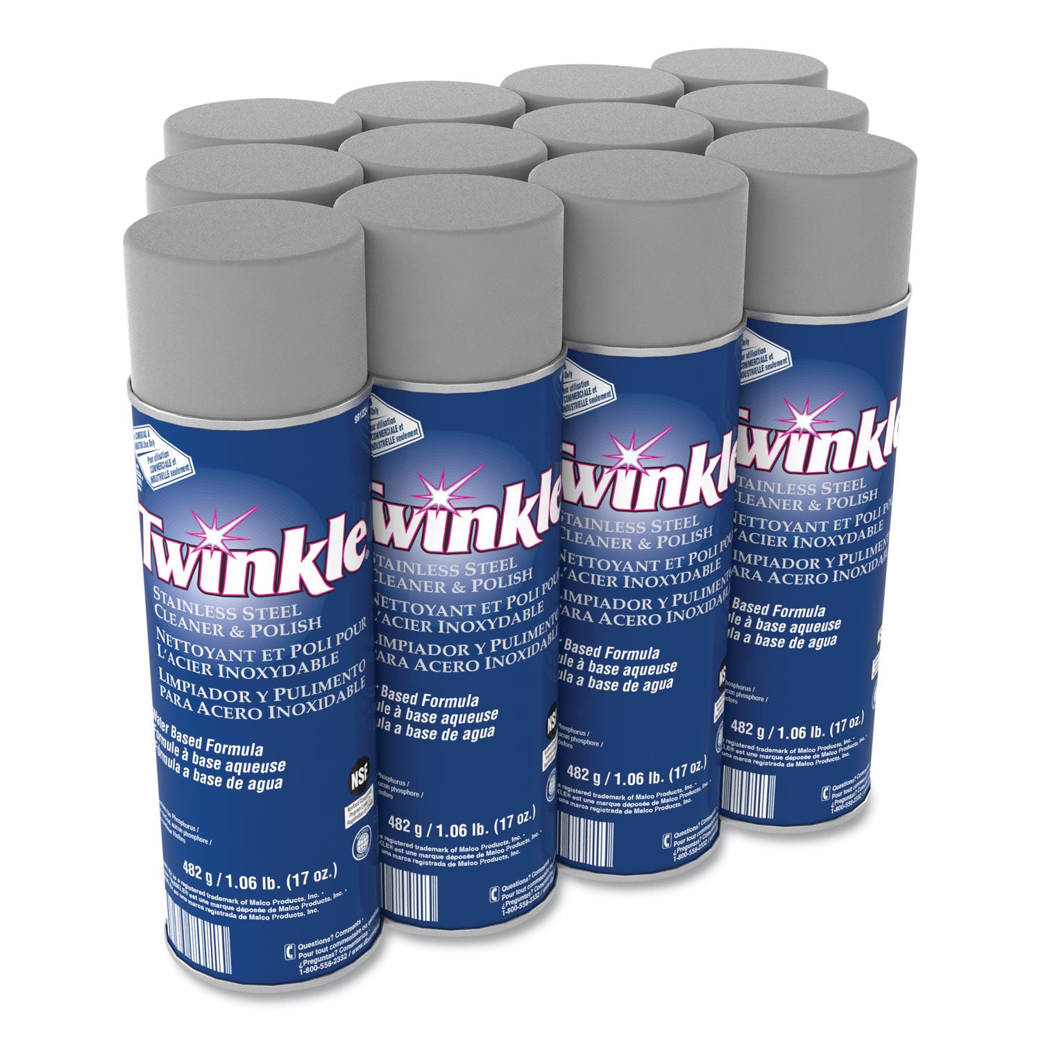 Twinkle Stainless Steel Cleaner/Polish, Aerosol, 17 oz, Residue-Free, Film-Free, CFC-Free, White, 1 Each