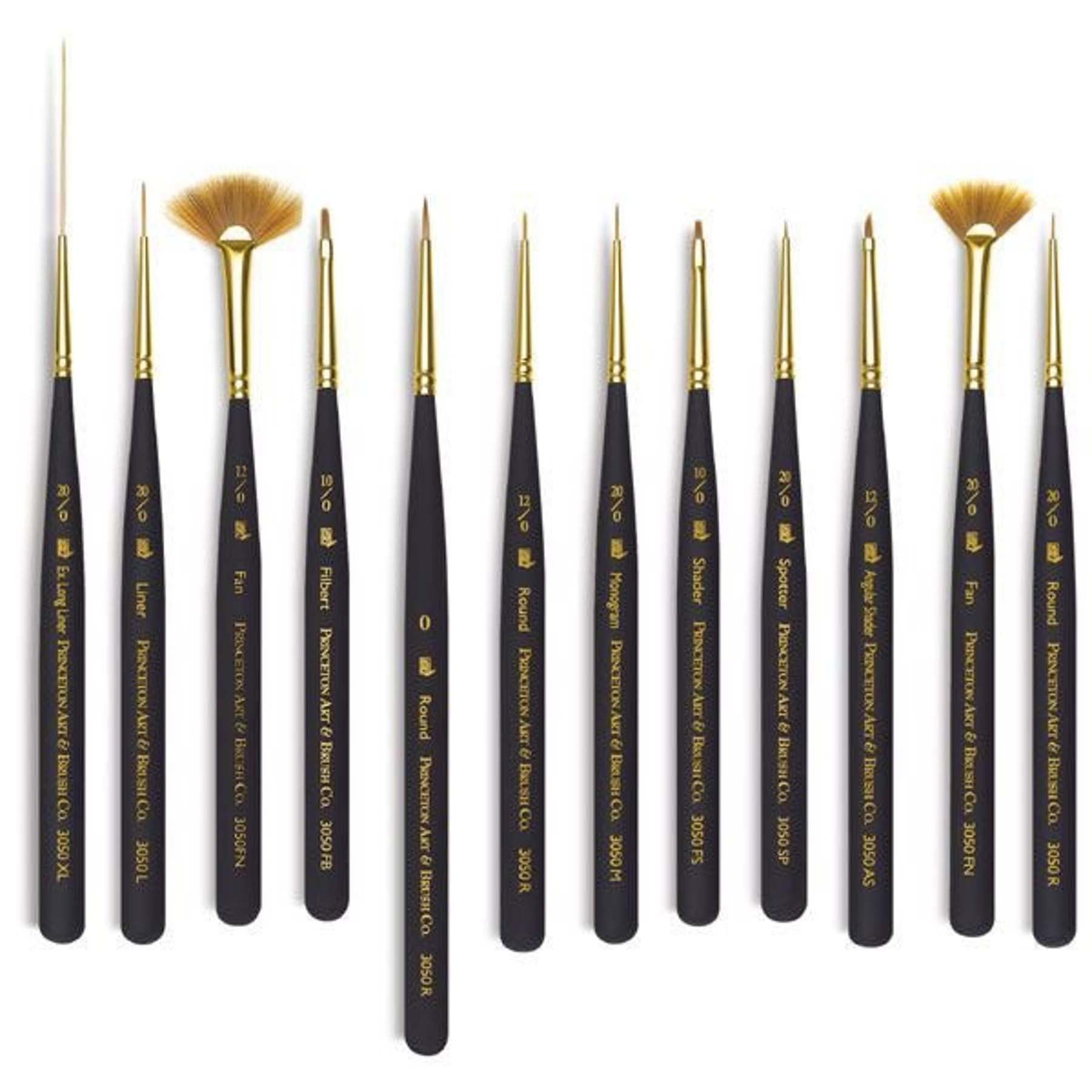 Mini-Detailer Brush Set, Synthetic Bristles, Short Handle Mixed Media Paintbrush, Black, 12 Pieces