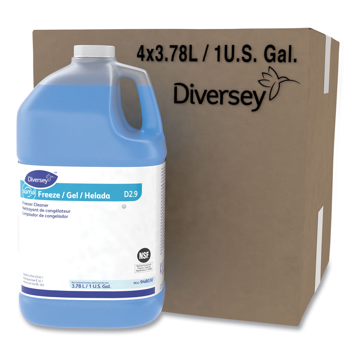 Diversey Suma Freeze D2.9 Freezer Cleaner, Ready-To-Use, 128 fl oz (4 quart), Phosphate-free, Residue-free, Fragrance-free, Blue, 1 Each