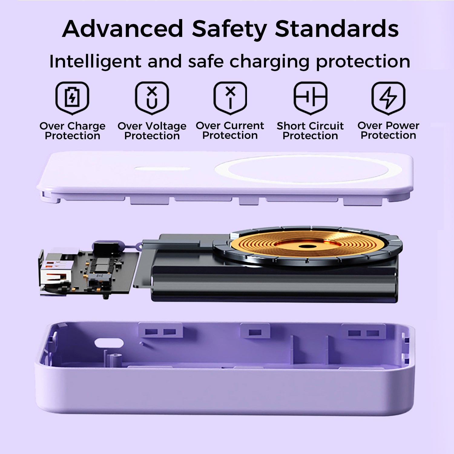 10,000mAh Magnetic Wireless Charge Power Bank with Foldable Stand, Purple