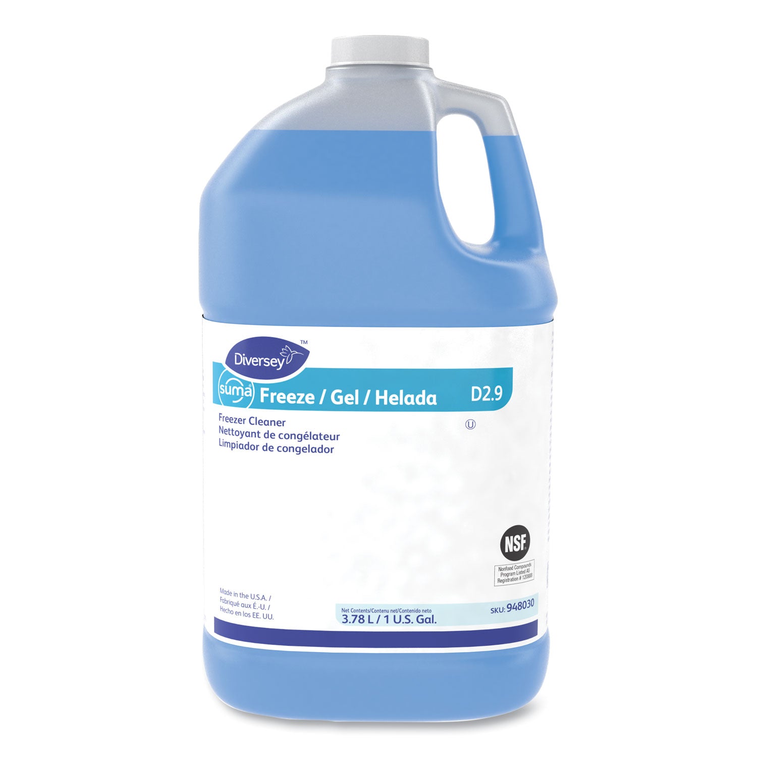 Diversey Suma Freeze D2.9 Freezer Cleaner, Ready-To-Use, 128 fl oz (4 quart), Phosphate-free, Residue-free, Fragrance-free, Blue, 1 Each