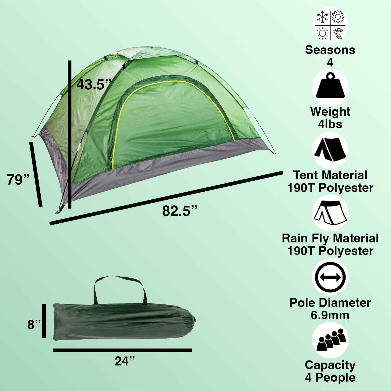 Tent 4 Person - Green - 10 in the Pack