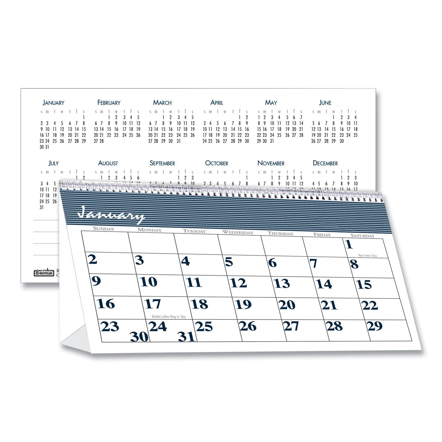 Julian Dates - Monthly - 12 Month - January 2026 to December 2026 - 1 Month Double Page Layout - 7" x 4 1/4" Sheet Size - Spiral Bound - Desktop - Blue, Gray - 4.3" Height x 7" Width - Reference Calendar - 1 Each