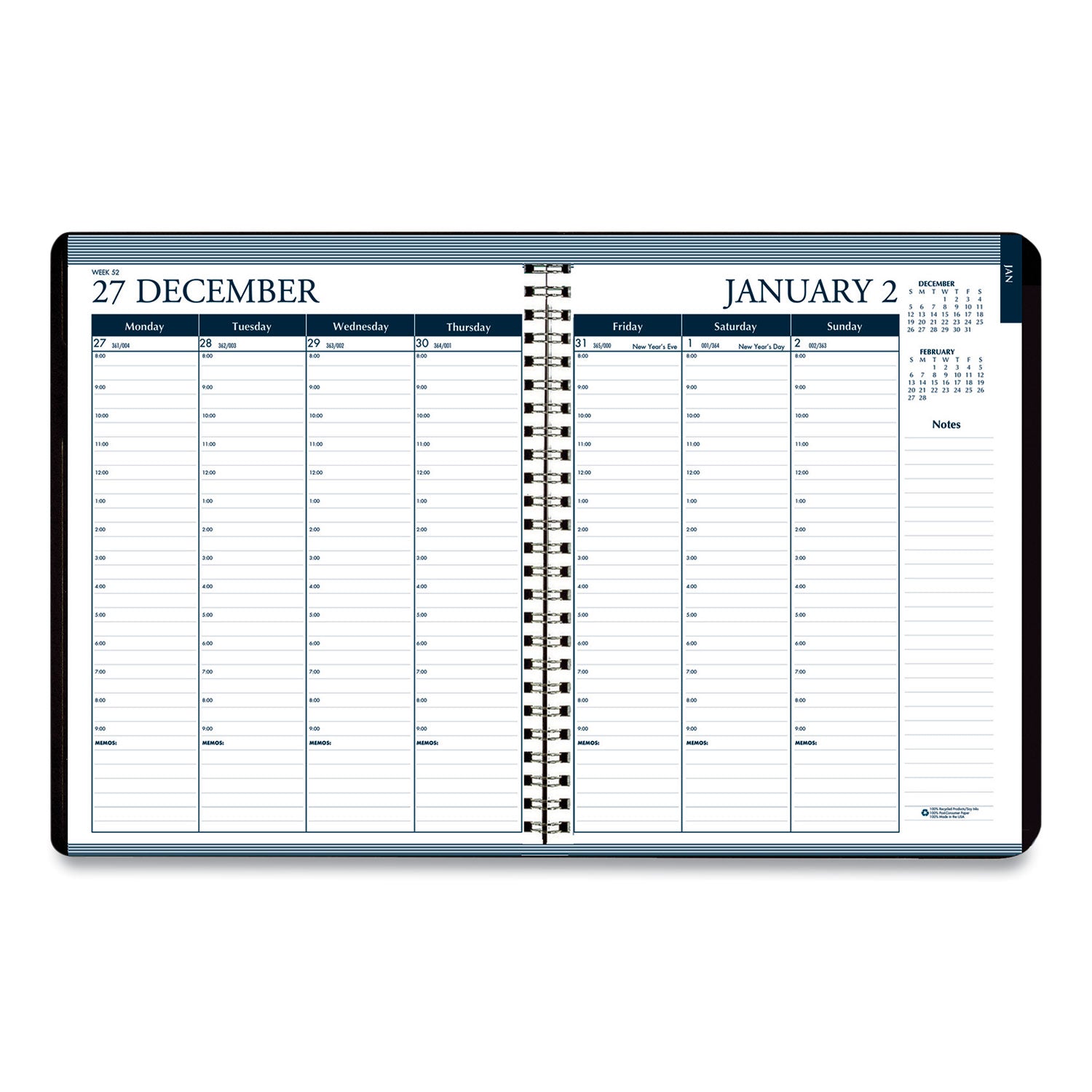 12 Month - January 2026 to December 2026 - Wire Bound - Black Suede Cover - 1 Each