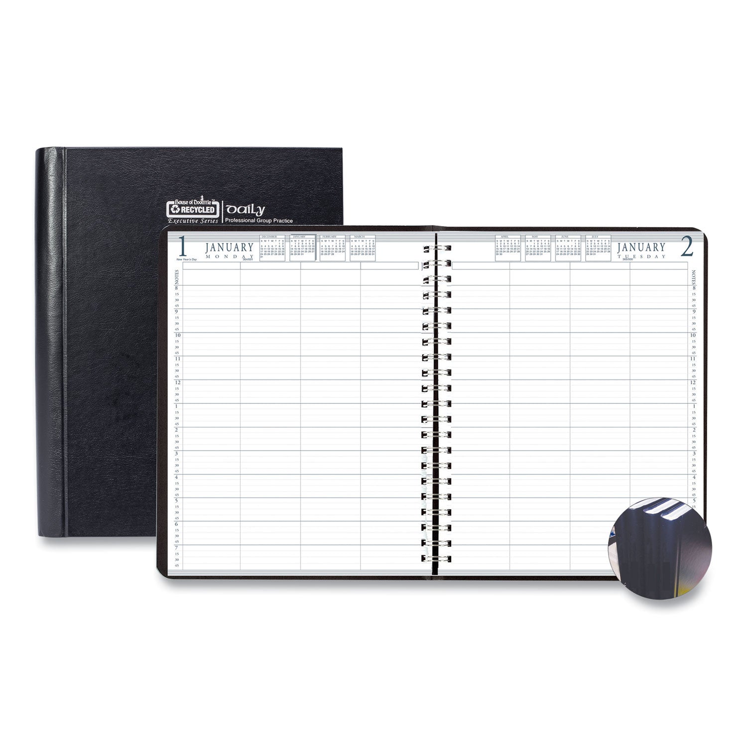 Julian Dates - Daily - 1 Year - January 2026 to December 2026 - 8:00 AM to 7:00 PM - Quarter-hourly - 1 Week Single Page Layout - 8" x 11" Sheet Size - Wire Bound - Leather, Paper - Black Cover - 1 Each