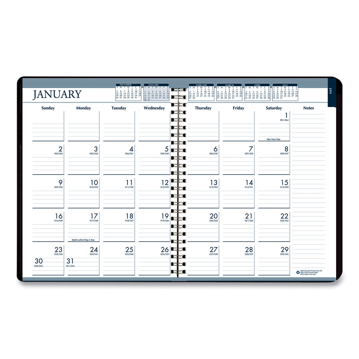 12 Month - January 2026 to December 2026 - Wire Bound - Black Suede Cover - 1 Each