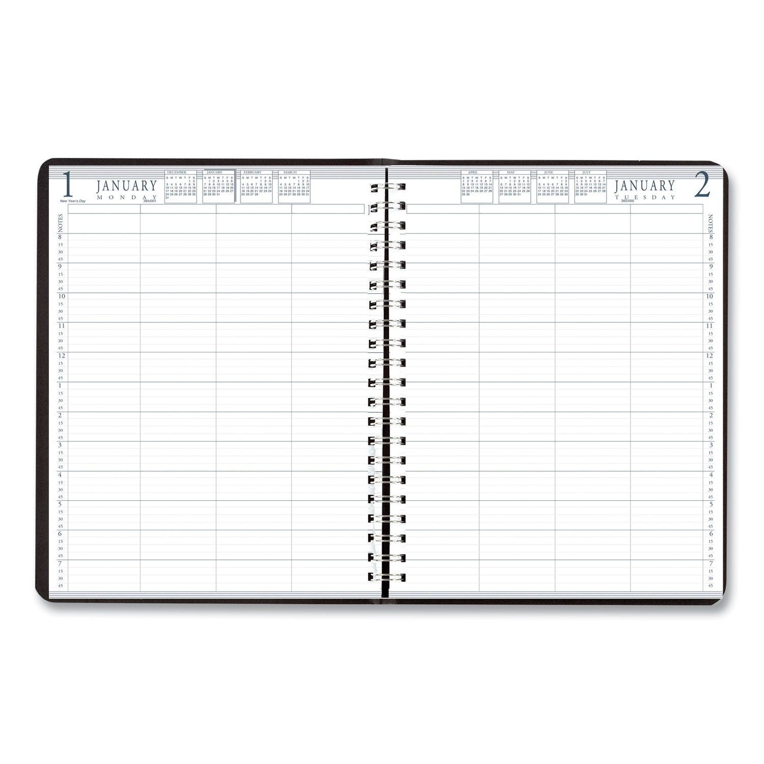 Julian Dates - Daily - 1 Year - January 2026 to December 2026 - 8:00 AM to 7:45 PM - Quarter-hourly - 1 Day Single Page Layout - 8" x 11" Sheet Size - Simulated Leather - Black Cover - 11" Height x 8.5" Width - 1 Each