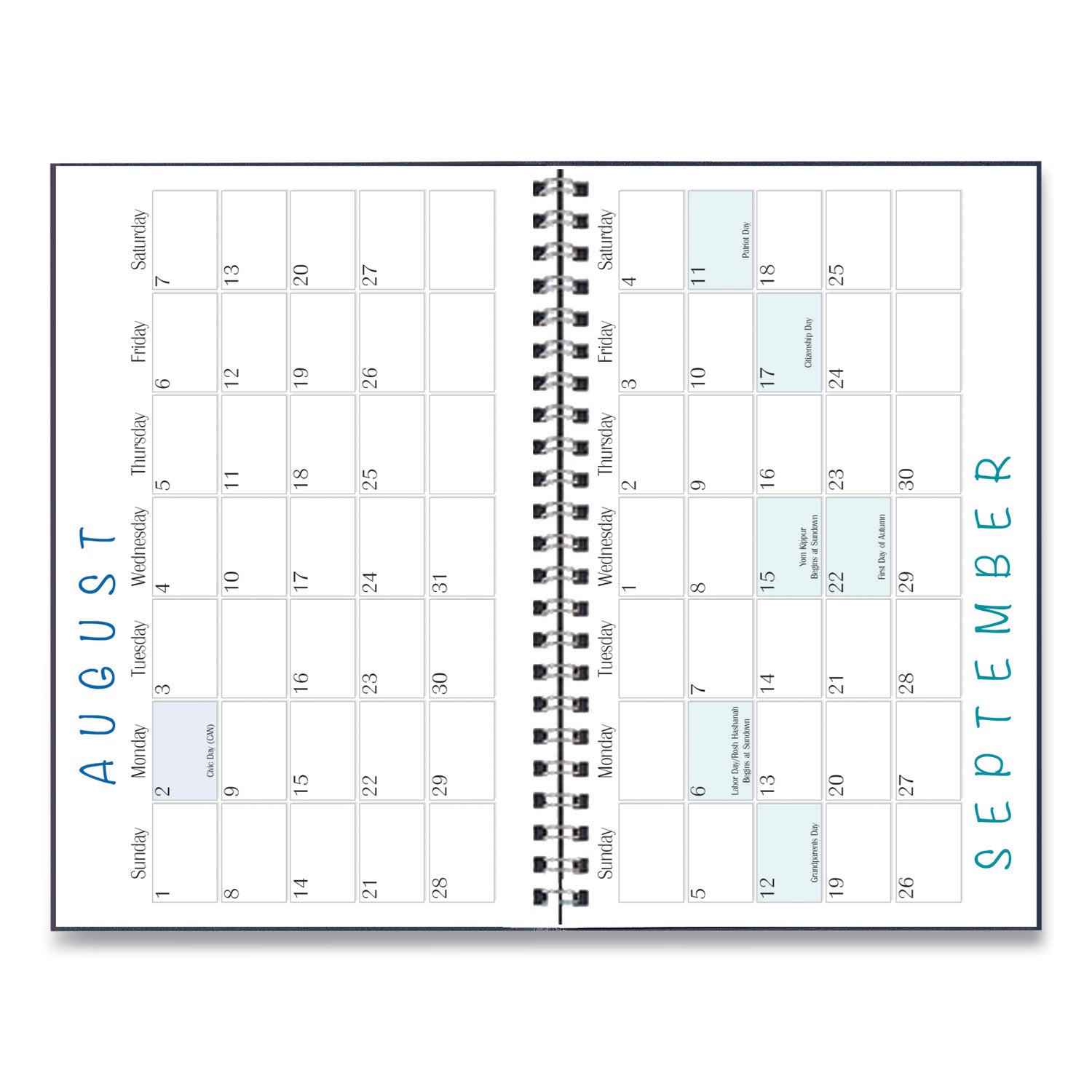 Weekly - 13 Month - August 2025 to August 2026 - 1 Week Double Page Layout - 5" x 8" Sheet Size - Leather - Black Cover - 1 Each