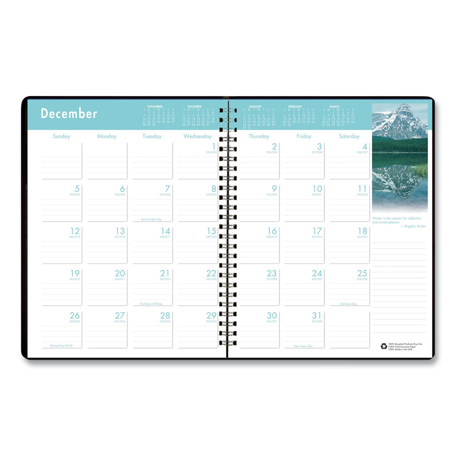 Julian Dates - Monthly - 14 Month - December 2024 to January 2026 - 1 Month Double Page Layout - 8 1/2" x 11" Sheet Size - 2.13" x 1.88" Block - Wire Bound - Black - Simulated Leather - 1 Each