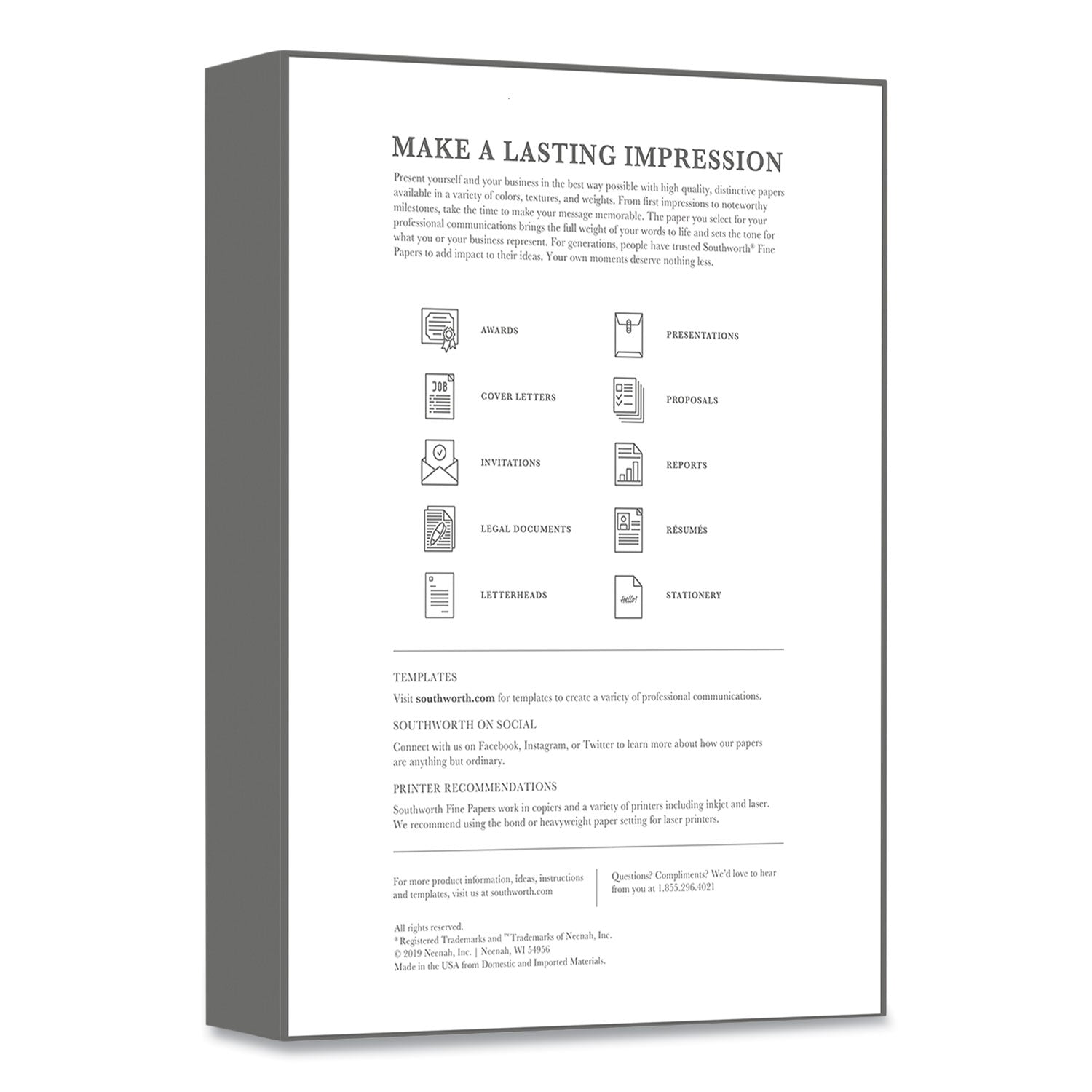 Southworth 25% Cotton Business Paper - Red Ruled - Letter - 8 1/2" x 11" - 20 lb Basis Weight - Wove - Watermarked, Acid-free, Date-coded, Lignin-free - White - 1 Box
