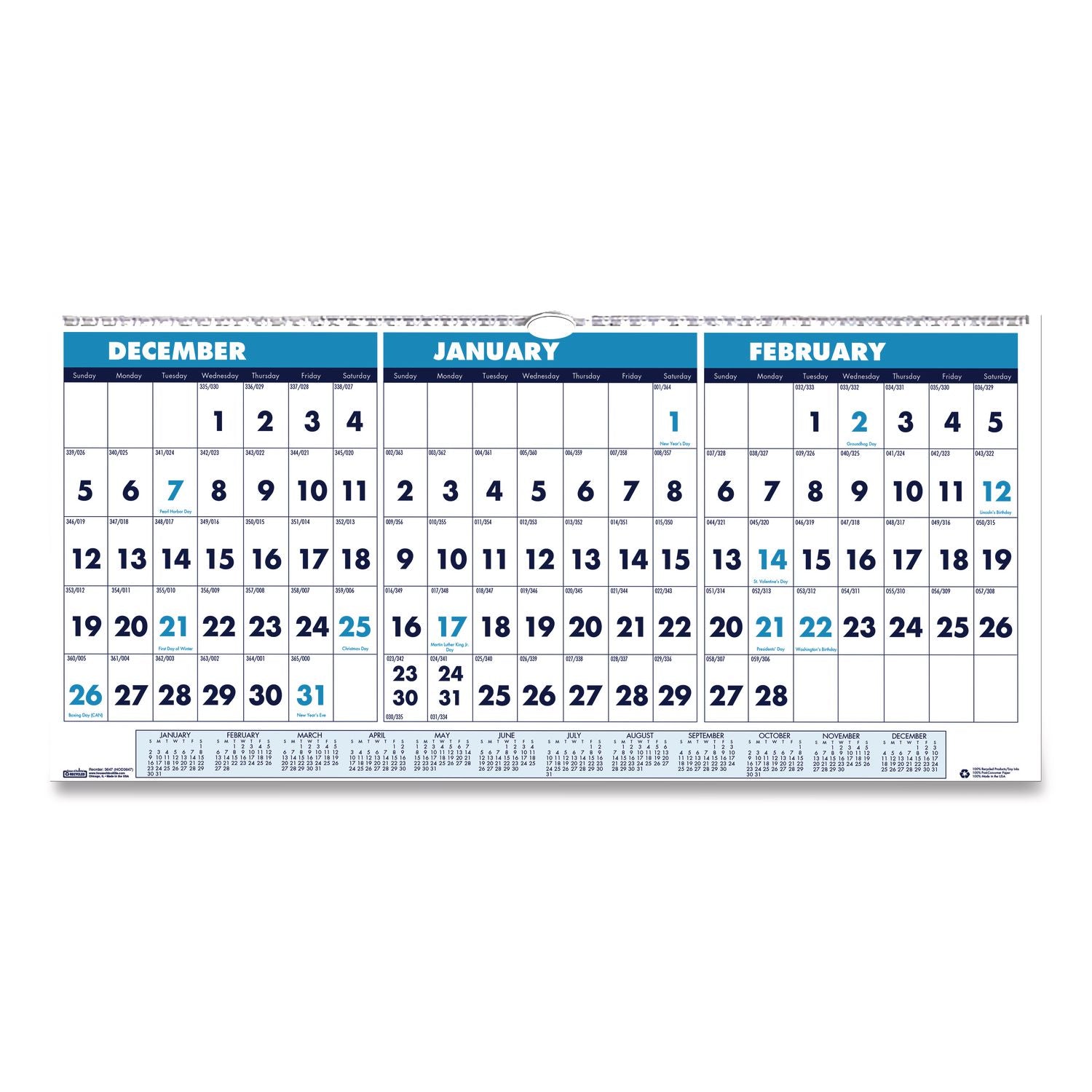 House of Doolittle 3-Month Horizontal Wall Calendar, 14-Month, December 2025–January 2027, 12" x 23.5", Wire Bound, Multi, 1 Each
