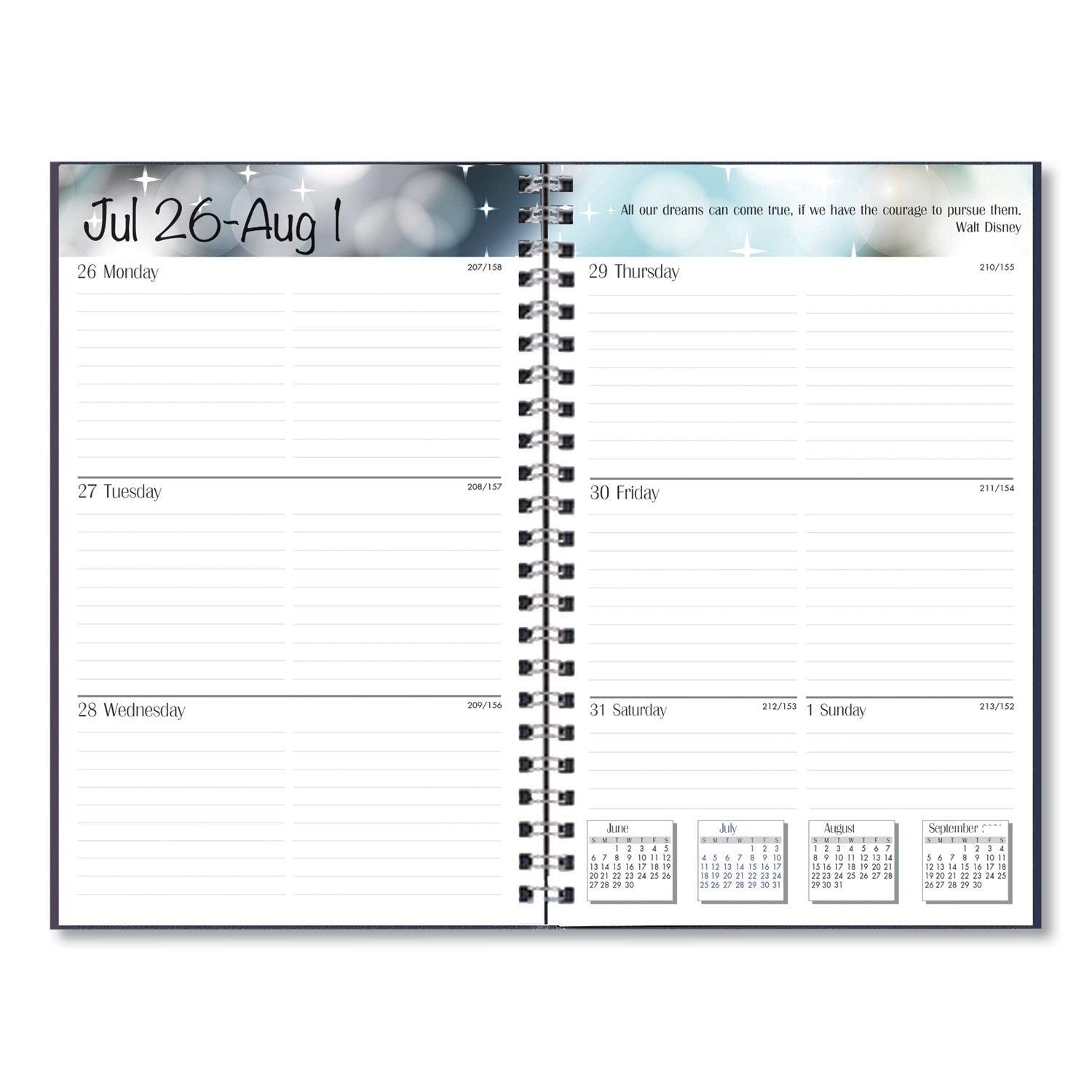 Weekly - 13 Month - August 2025 to August 2026 - 1 Week Double Page Layout - 5" x 8" Sheet Size - Leather - Black Cover - 1 Each