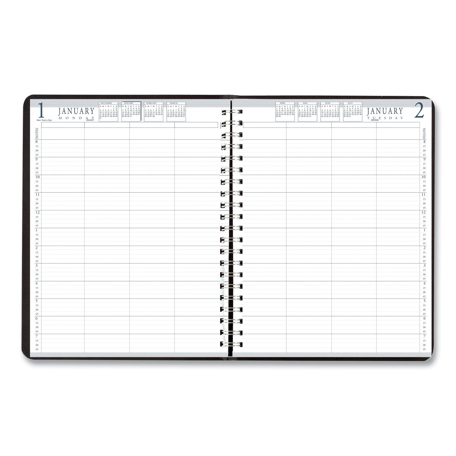 Julian Dates - Daily - 1 Year - January 2026 to December 2026 - 8:00 AM to 7:00 PM - Quarter-hourly - 1 Week Single Page Layout - 8" x 11" Sheet Size - Wire Bound - Leather, Paper - Black Cover - 1 Each
