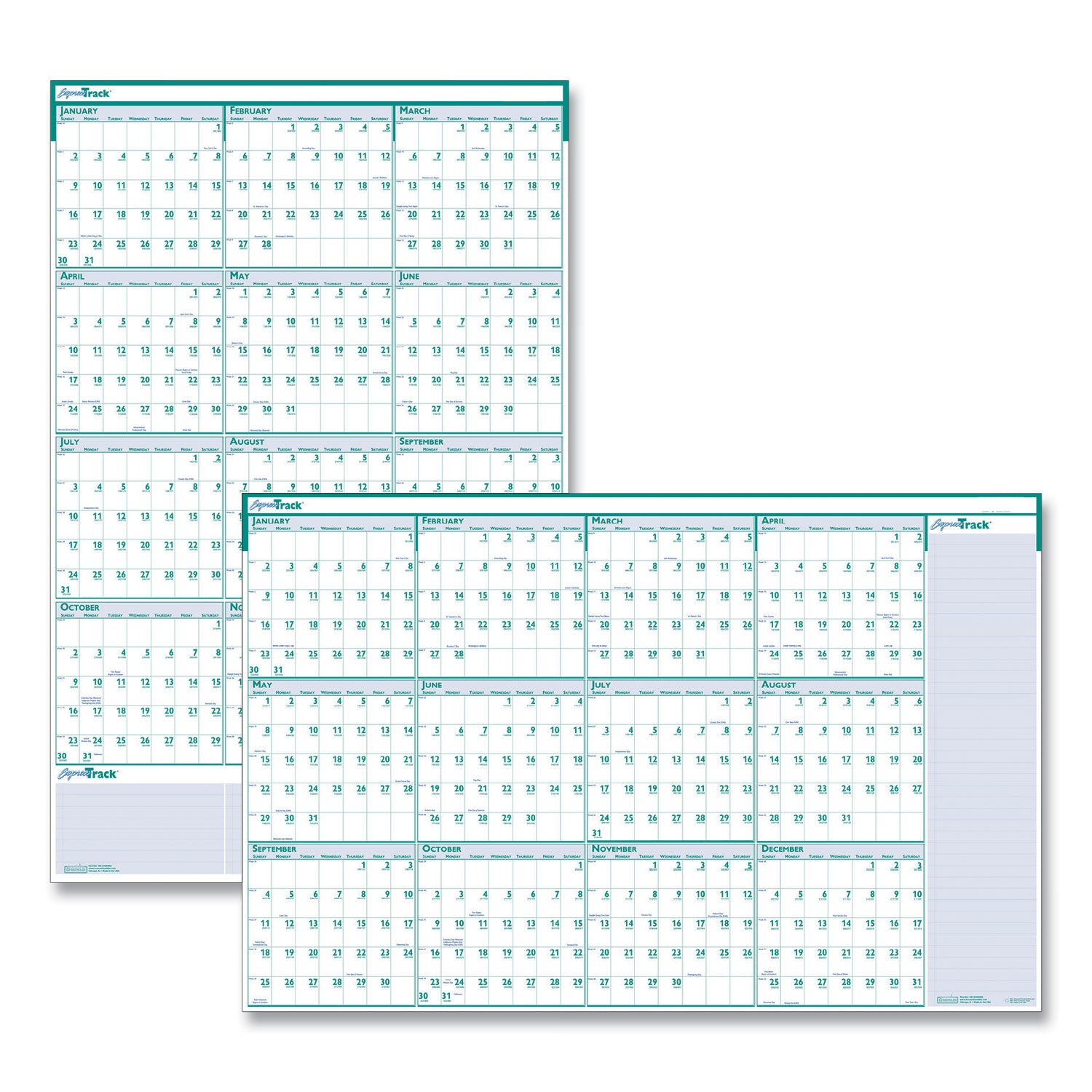 Julian Dates - Yearly - 12 Month - January 2026 to December 2026 - 24" x 37" Sheet Size - 1.25" x 1.38" Block - Blue, Green - Paper - Laminated, Erasable - 1 Each