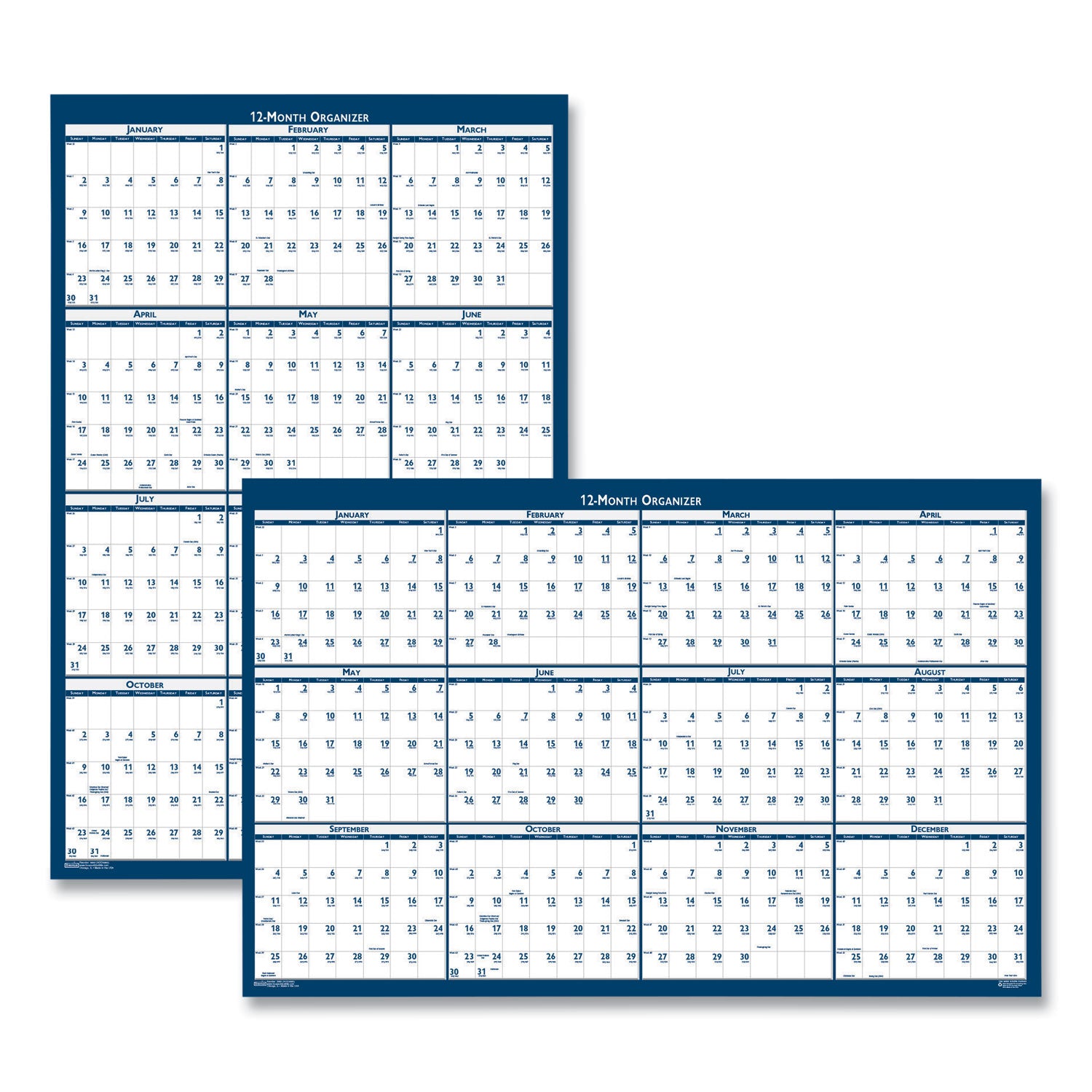 House of Doolittle Write-on Laminated Wall Planner, Reversible, 32" x 48", Blue/Gray, Erasable, 12-Month, 2026, Includes Marker & Hanger, 1 Each