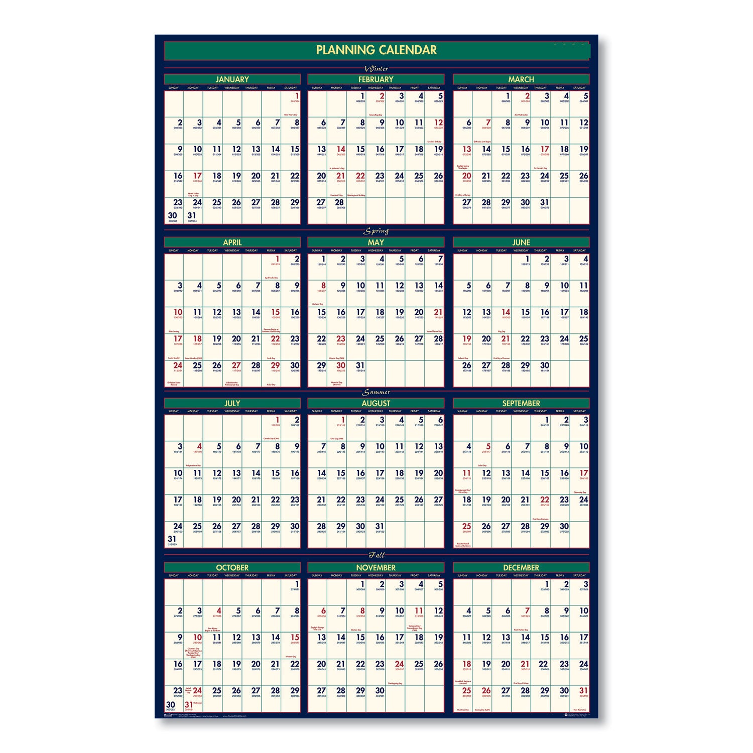Julian Dates - Yearly - 12 Month - July 2025 to June 2026 - 24" x 37" Sheet Size - 1.50" x 1" Block - 1 Each