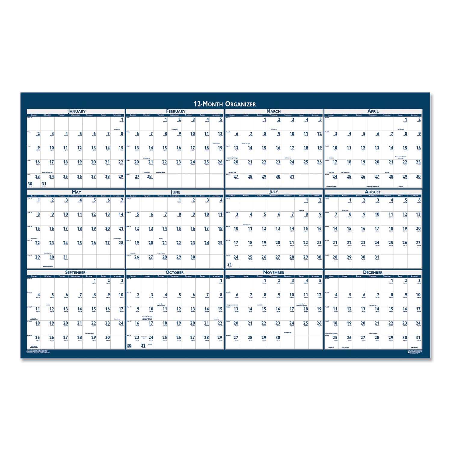 House of Doolittle Write-on Laminated Wall Planner, Reversible, 32" x 48", Blue/Gray, Erasable, 12-Month, 2026, Includes Marker & Hanger, 1 Each
