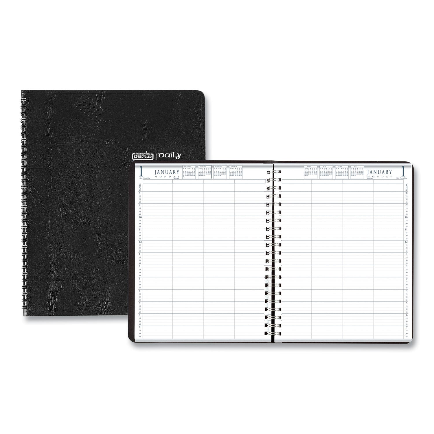 Julian Dates - Daily - 12 Month - January 2026 to December 2026 - 8:00 AM to 7:45 PM - Quarter-hourly - 1 Day Double Page Layout - 8" x 11" Sheet Size - Wire Bound - Paper, Leather - Black Cover - 2 / Set