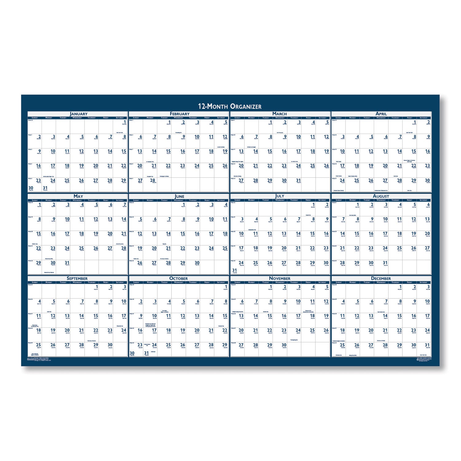 House of Doolittle Write-on Laminated Wall Planner, 12-Month, January-December 2026, 18" x 24", Blue/Gray, Erasable, 1 Each