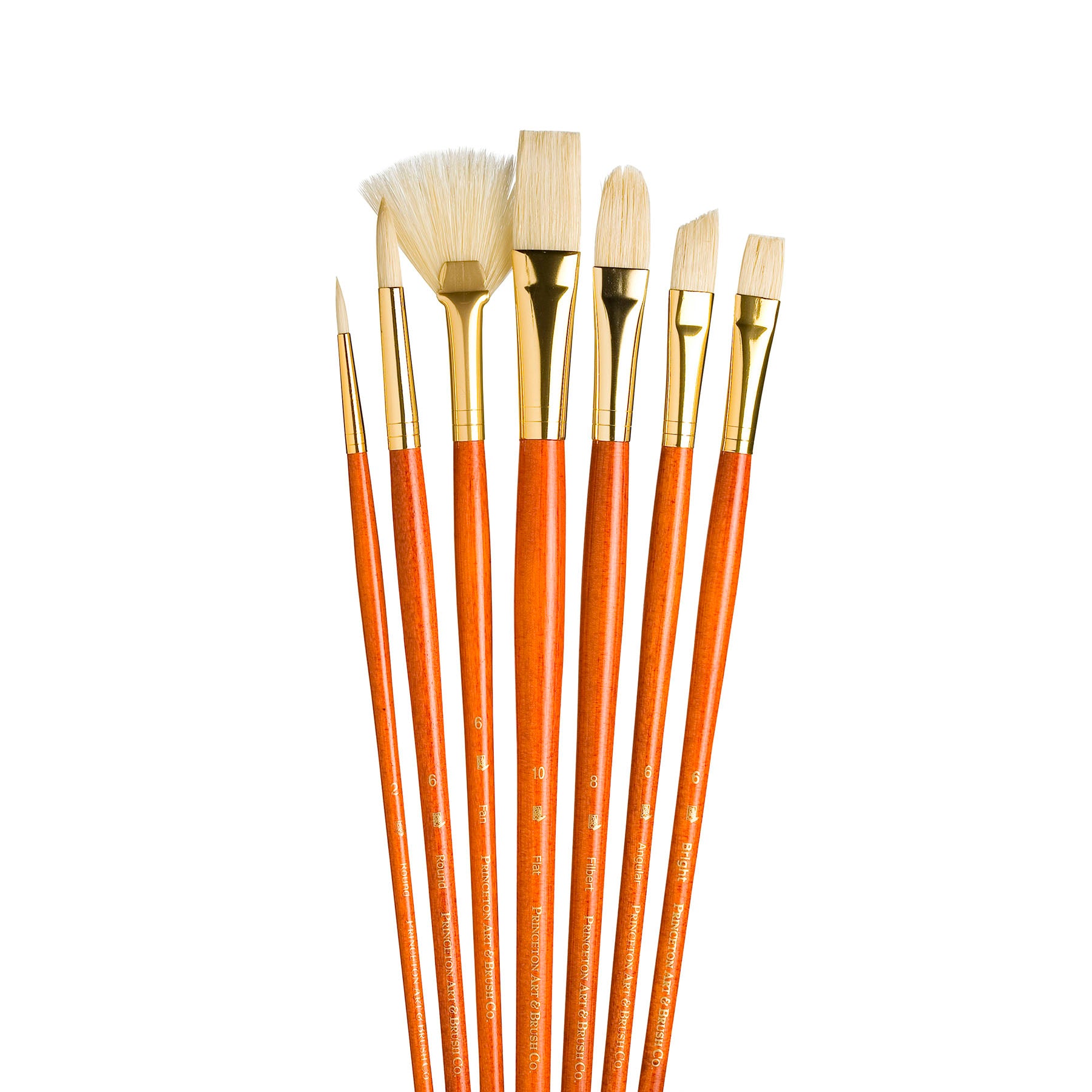 RealValue Brush Set, Natural Bristles, Long Handle Mixed Media Paintbrush, Orange, 7 Pieces