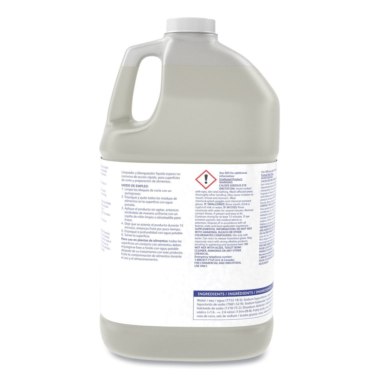 For Cutting Board, Plastic Surface - Ready-To-Use - Liquid - 128 fl oz (4 quart) - Chlorine Scent - Non-corrosive - Yellow - 1 Each