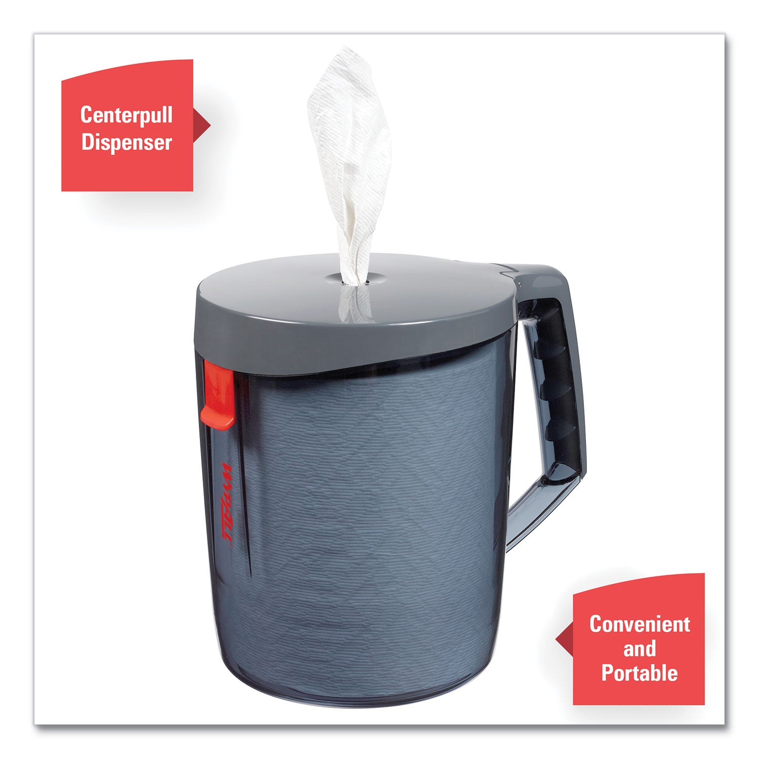 Roll, Center Pull - Plastic - Black - Hygienic, Portable, Wall Mountable, Handle - 1 Each