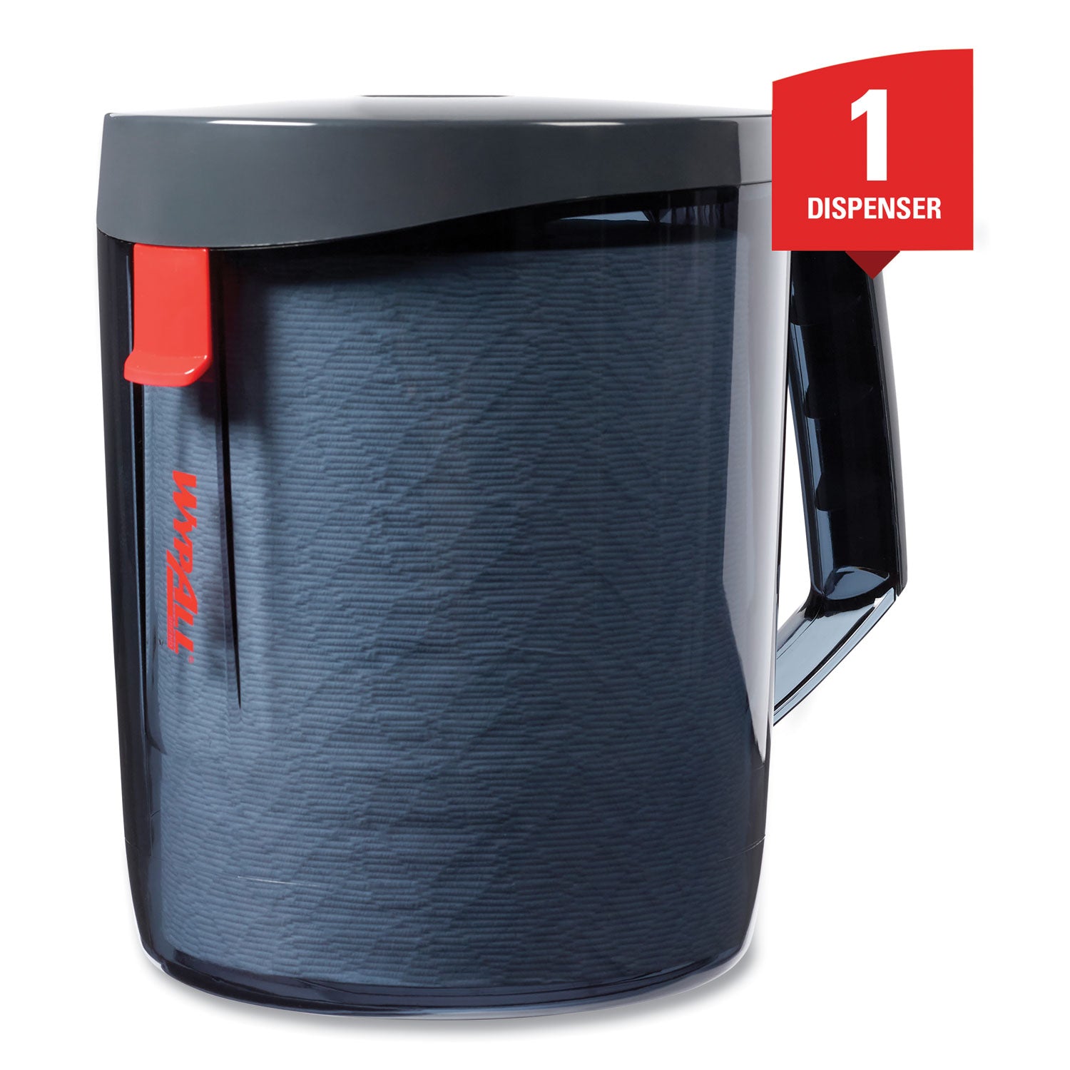 Roll, Center Pull - Plastic - Black - Hygienic, Portable, Wall Mountable, Handle - 1 Each