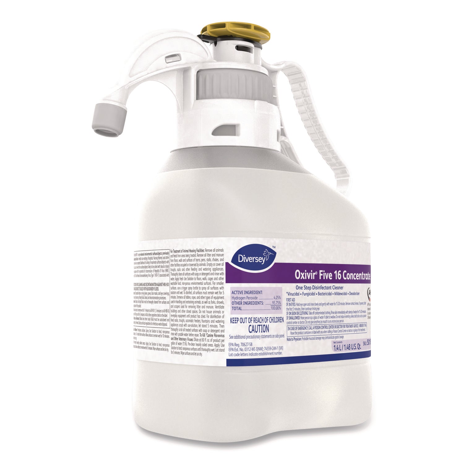 Diversey Oxivir Five 16 Disinfectant Cleaner Concentrate, 47.3 fl oz (1.5 quart), Clear, VOC-free, 1 Each