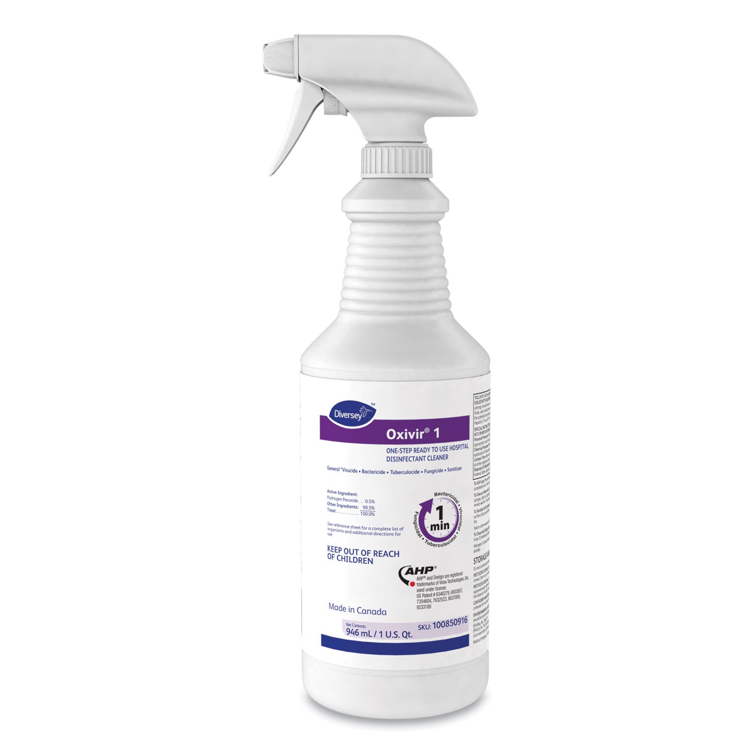 Ready-To-Use - 32 fl oz (1 quart) - 2.1 pH - Characteristic Scent - Bactericide, Fungicide, Tuberculocide, VOC-free, NPE-free, Fragrance-free, Phosphate-free, Phenol-free, Deodorize - Colorless - 12 / Carton