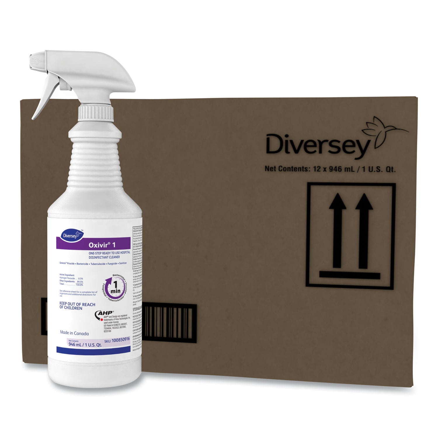 Ready-To-Use - 32 fl oz (1 quart) - 2.1 pH - Characteristic Scent - Bactericide, Fungicide, Tuberculocide, VOC-free, NPE-free, Fragrance-free, Phosphate-free, Phenol-free, Deodorize - Colorless - 12 / Carton