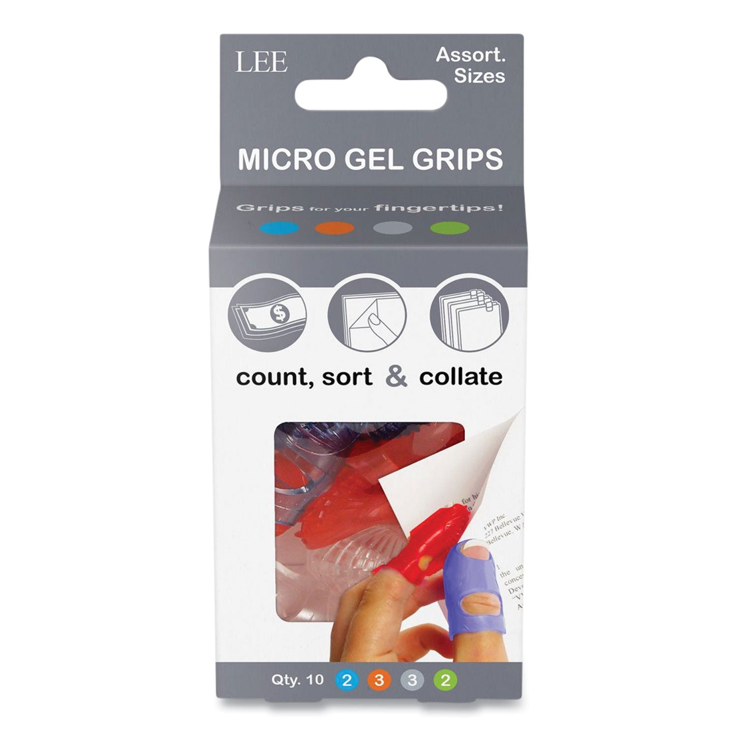 LEE Tippi Micro Gel Grips, #3, 0.63" Diameter, Assorted Colors (Green, Clear, Red), 1 Pack
