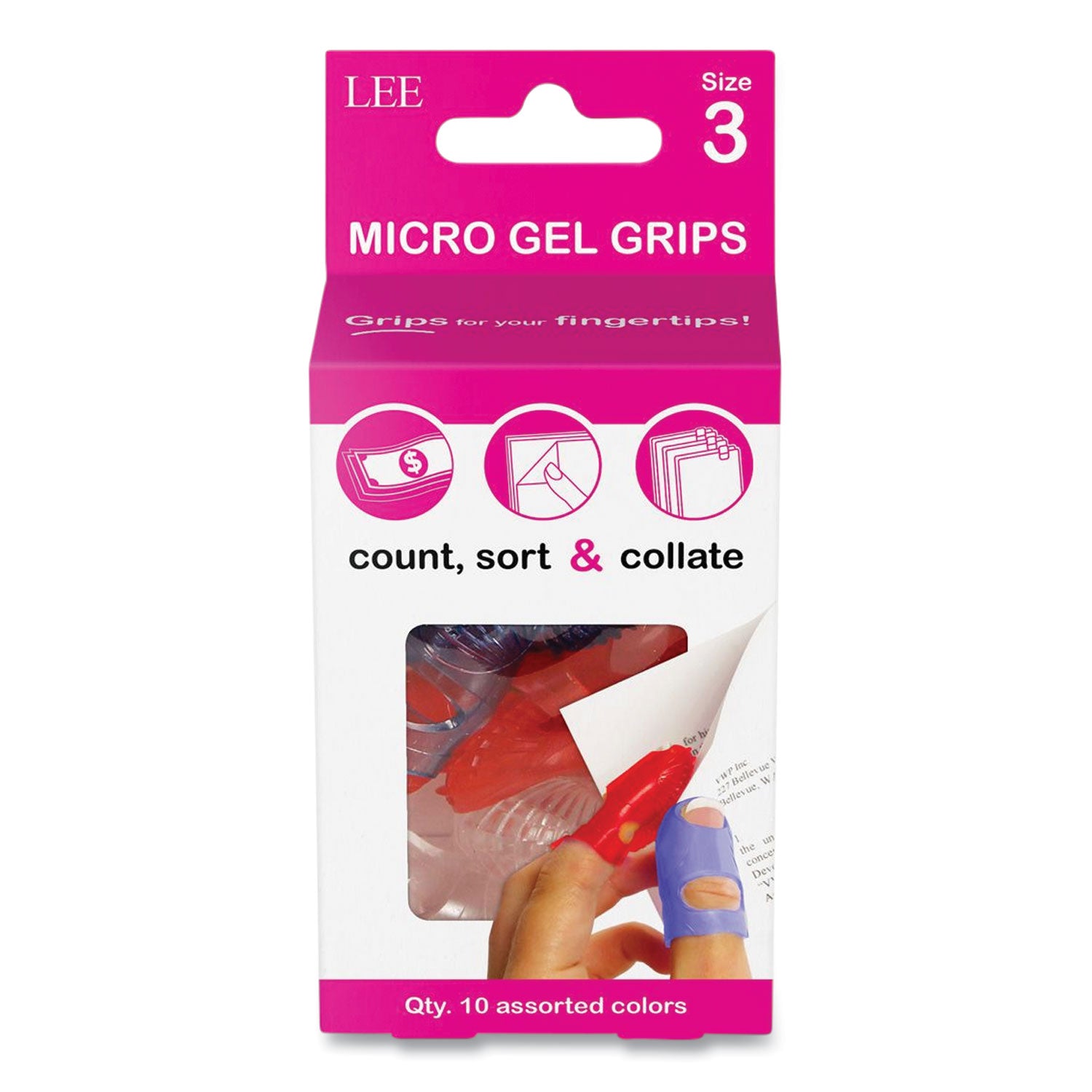 LEE Tippi Micro-Gel Fingertip Grips - #3 with 0.56" Diameter - Extra Small Size - Assorted - 1 Pack