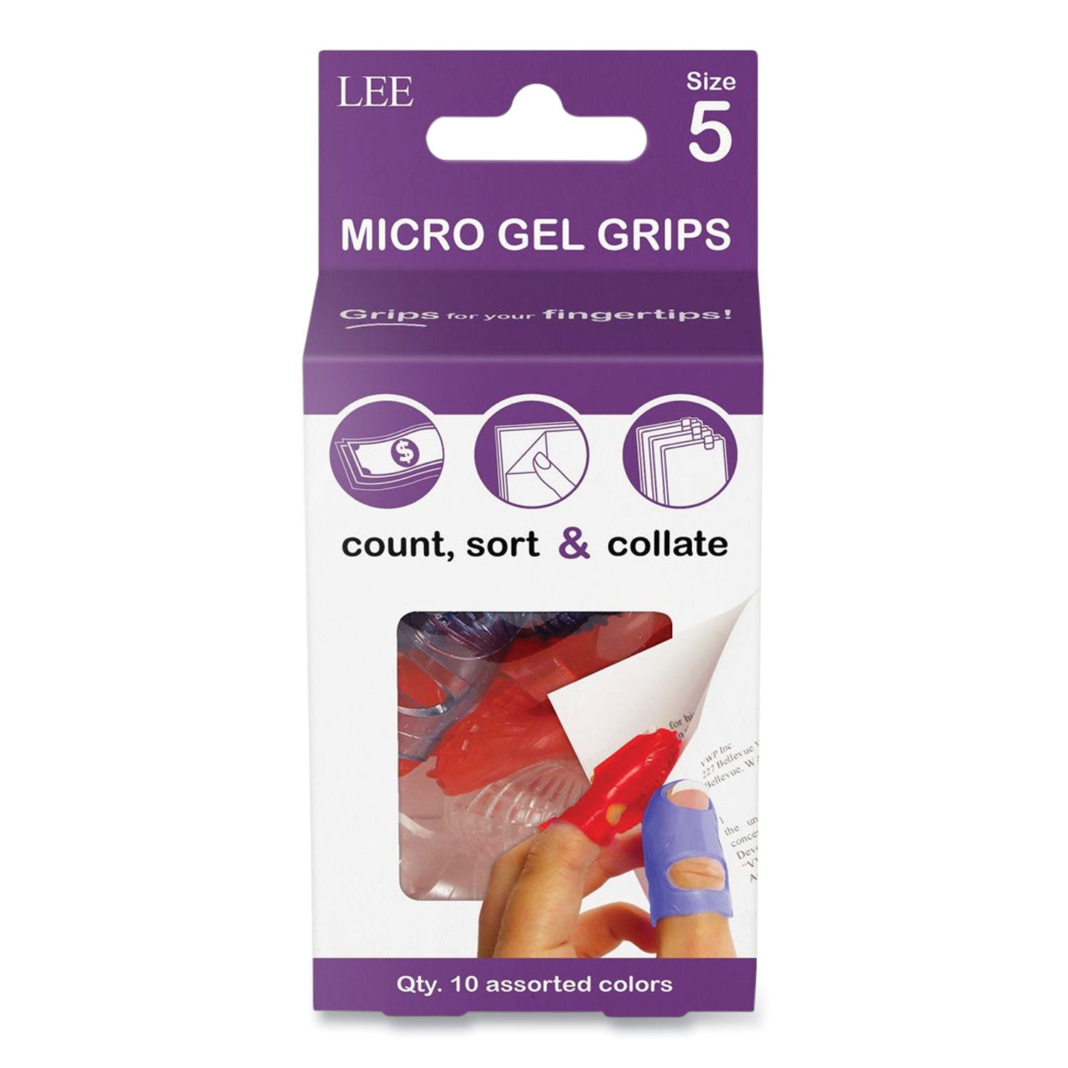 LEE Tippi Micro-Gel Fingertip Grips - #5 with 0.62" Diameter - Small Size - Assorted - 1 Pack