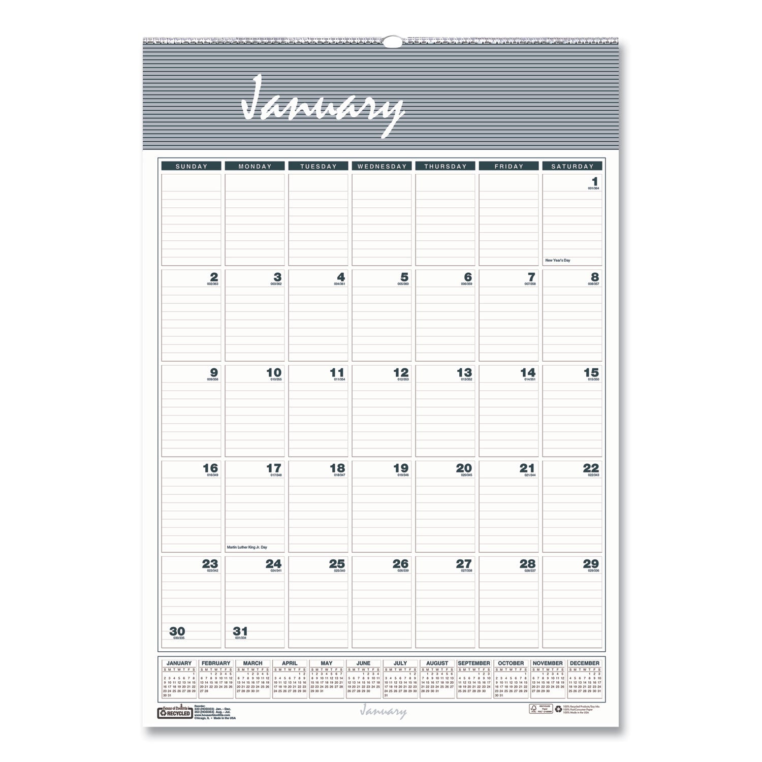 House of Doolittle Bar Harbor 12-Month Wall Calendar, 15.5" x 22", Blue/Gray, Wire Bound, 1 Each