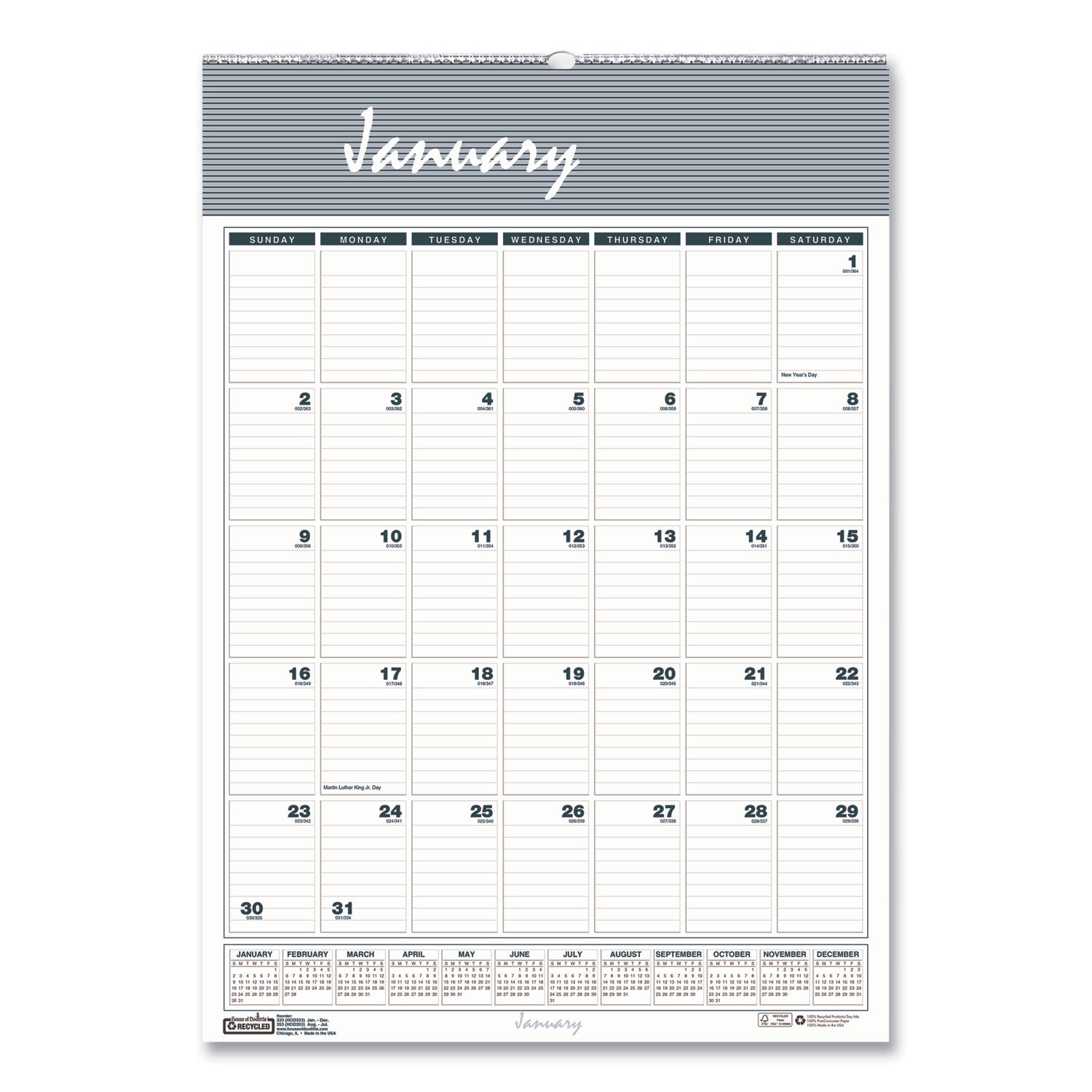 House of Doolittle Bar Harbor 12-Month Wall Calendar, 22" x 31 1/4", Blue/Gray, Wire Bound, 1 Each