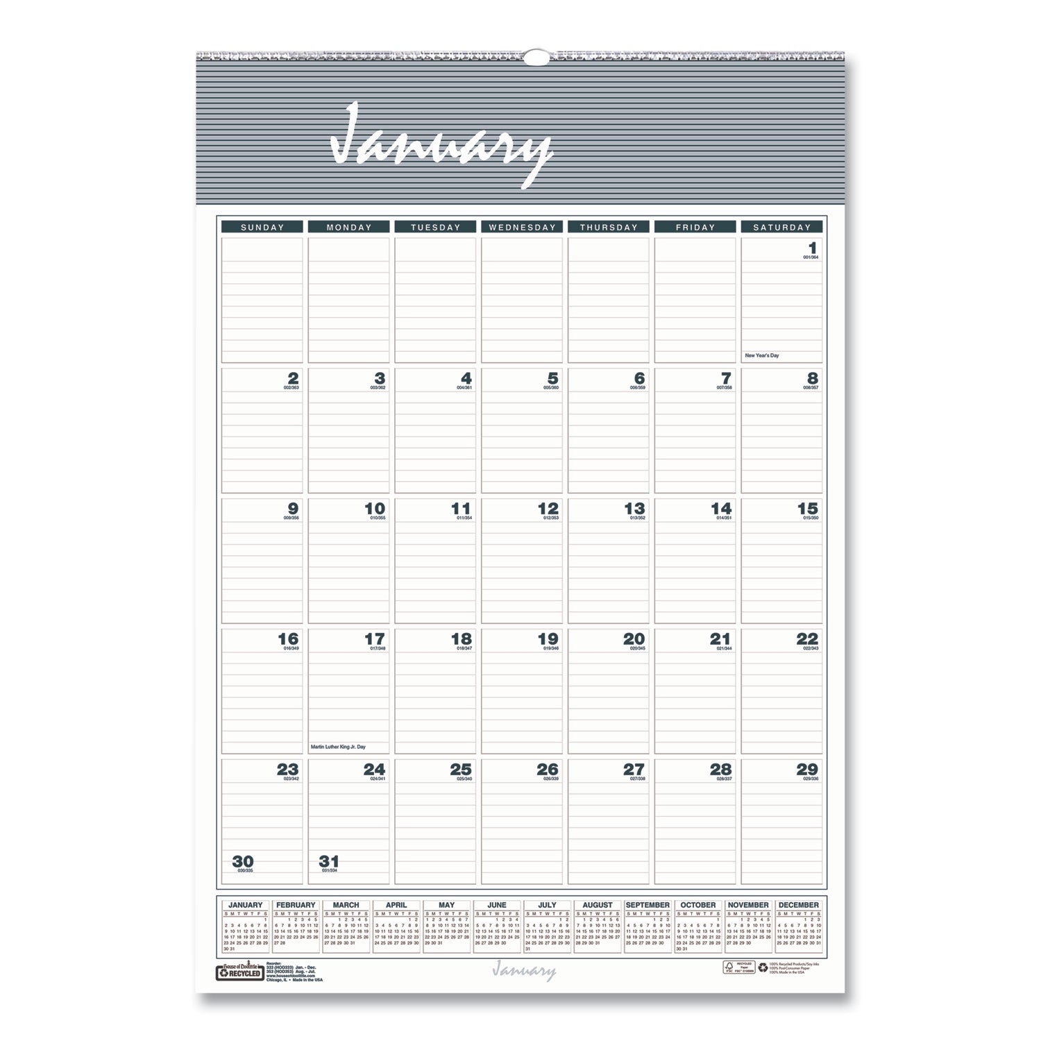 House of Doolittle Bar Harbor 12-Month Wall Calendar, 8.5" x 11", Blue/Gray, Wire Bound, 1 Each