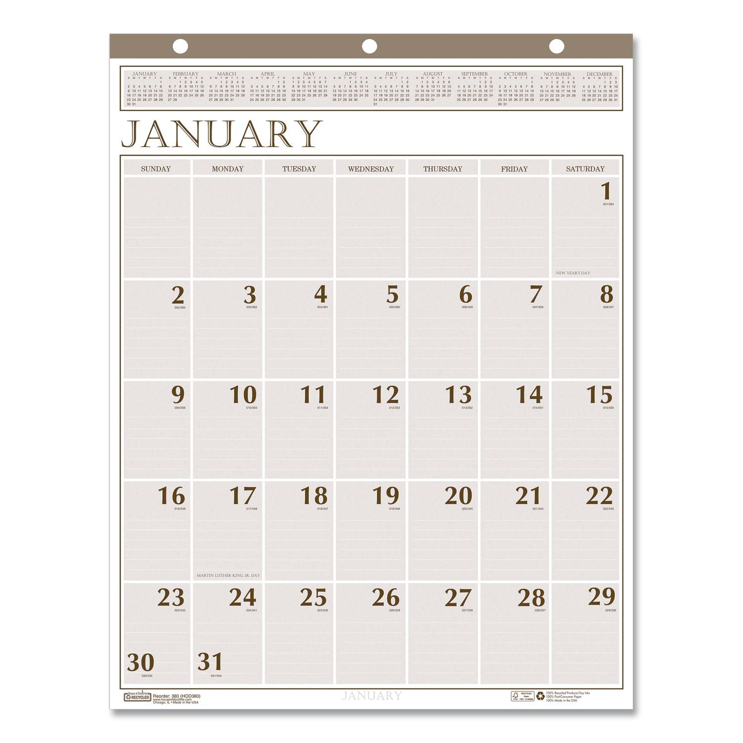Julian Dates - Monthly - 1 Year - January 2026 to December 2026 - 2 Month Single Page Layout - 20" x 26" Sheet Size - 3.75" x 2.62" Block - Tan - Leather, Paper - Perforated - 1 / Each
