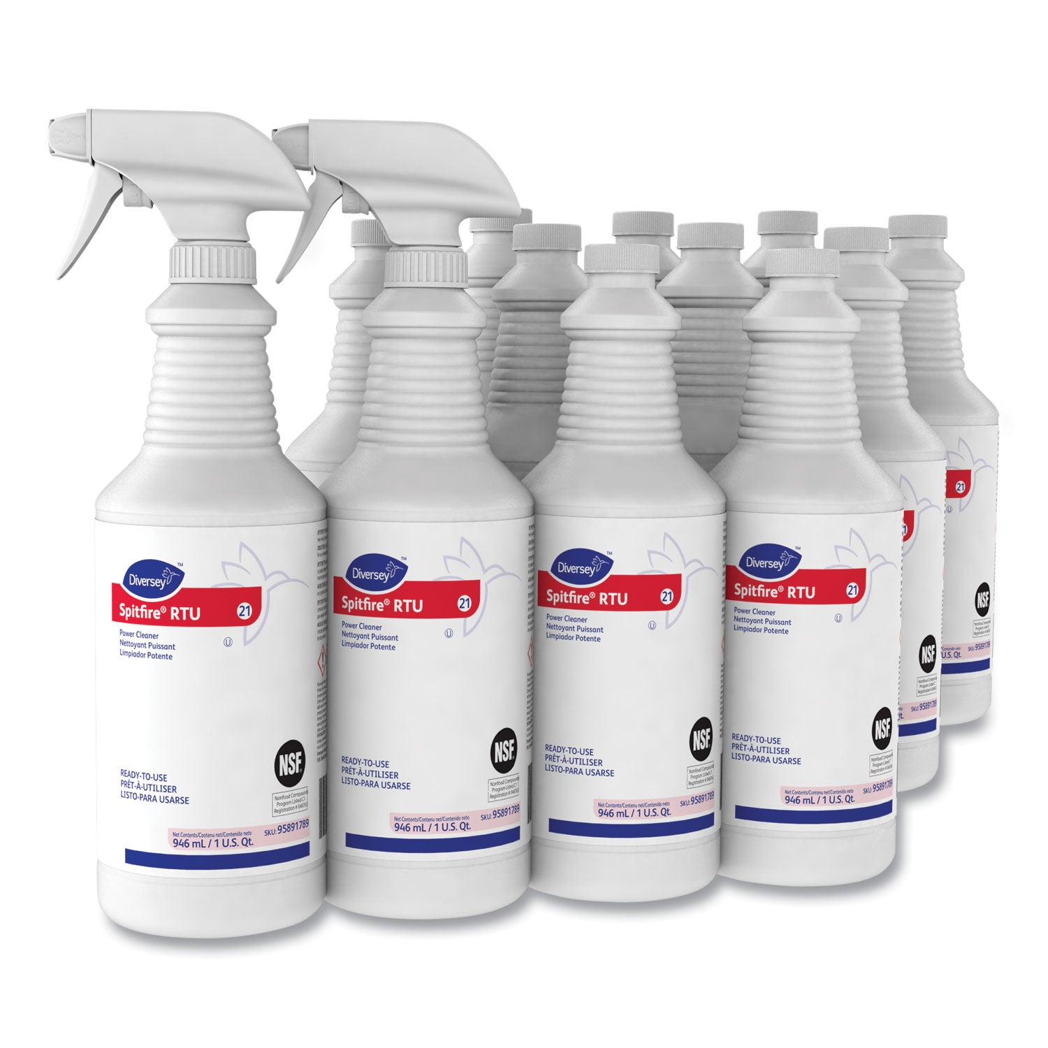 Diversey Spitfire Power Cleaner - Ready-To-Use - 32 fl oz (1 quart) - Fresh Pine Scent - Rinse-free, Residue-free, Kosher, Heavy Duty, Streak-free - Red - 12 / Carton