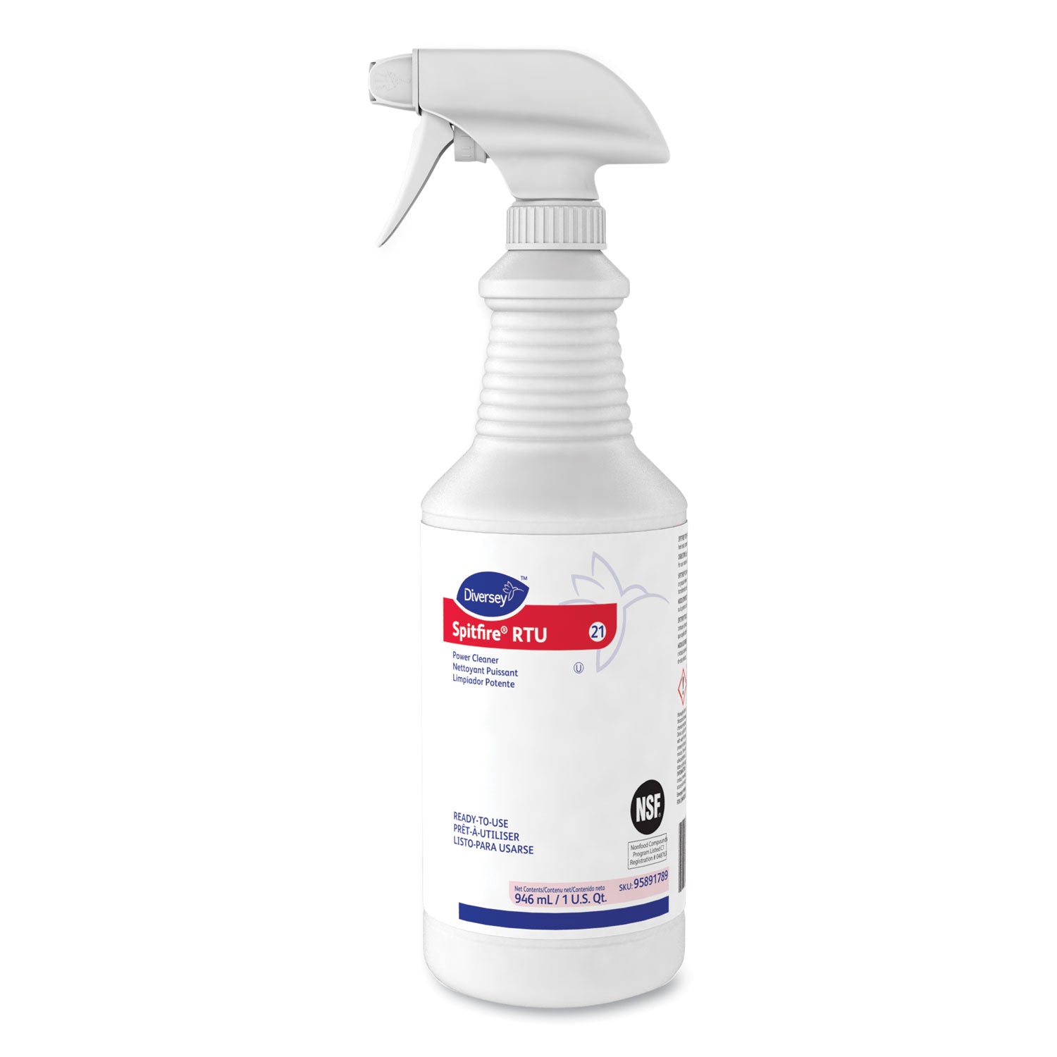 Diversey Spitfire Power Cleaner - Ready-To-Use - 32 fl oz (1 quart) - Fresh Pine Scent - Rinse-free, Residue-free, Kosher, Heavy Duty, Streak-free - Red - 12 / Carton