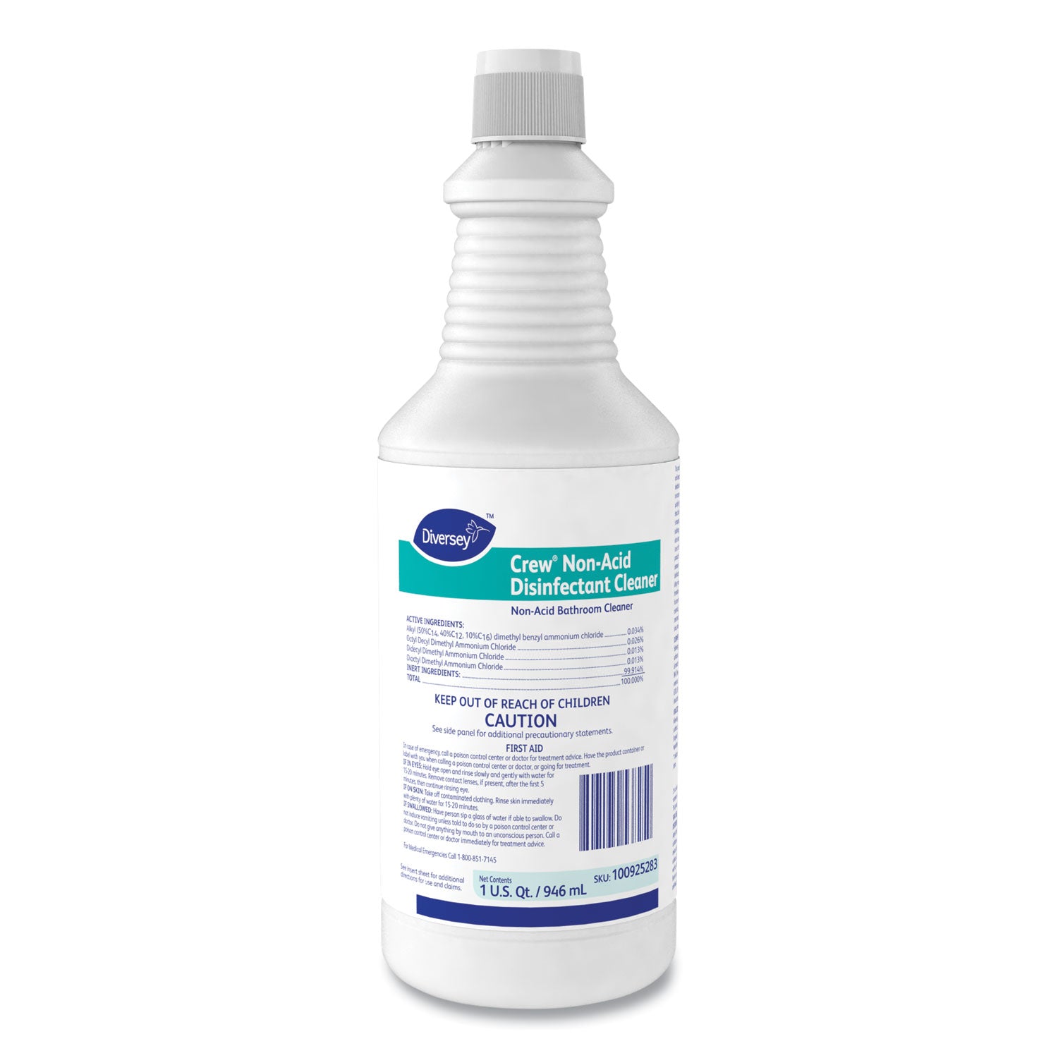 Diversey Crew Non-Acid Disinfectant Cleaner, Ready-To-Use, Liquid, 32 fl oz (1 quart), Fresh Scent, Blue, 1 Each
