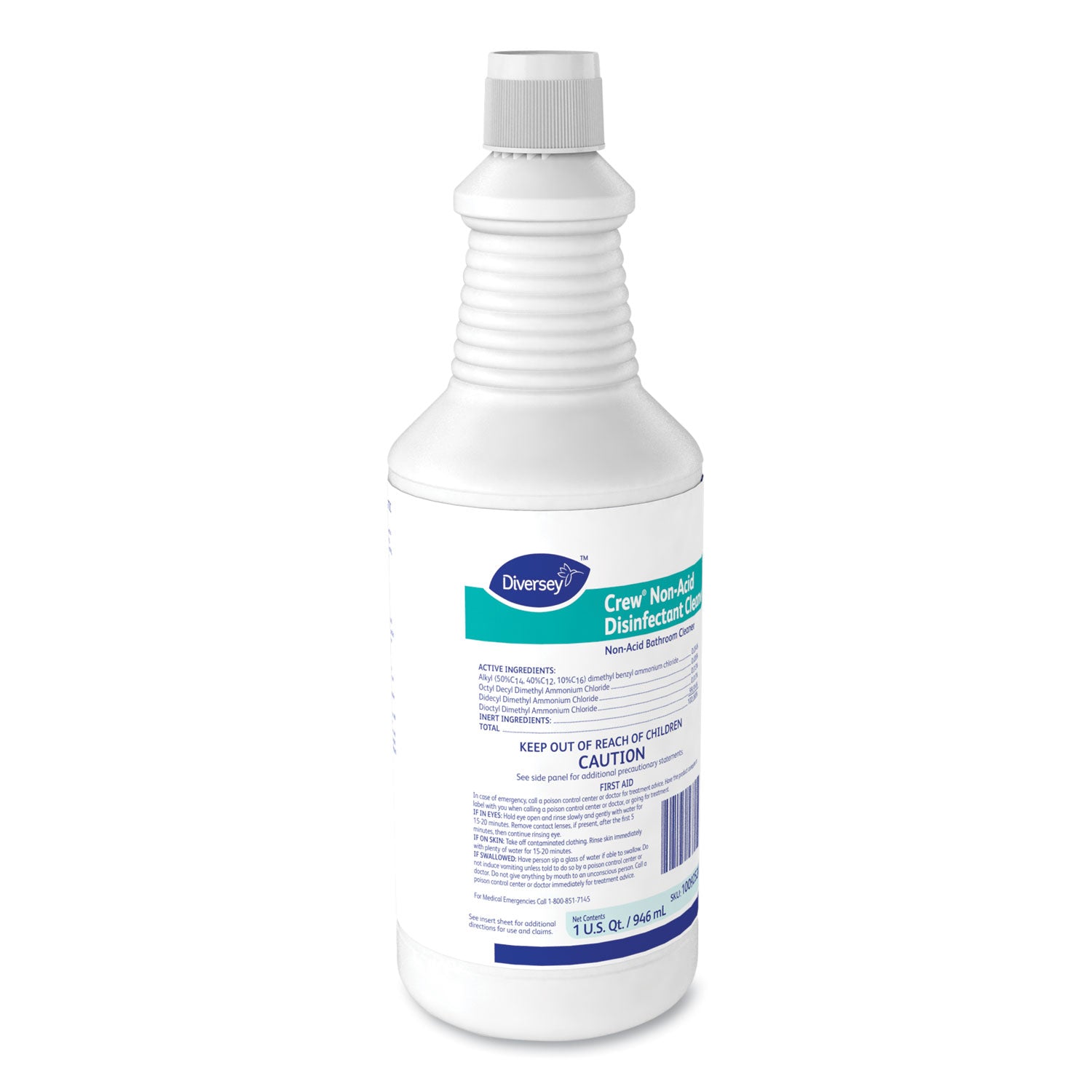 Diversey Crew Non-Acid Disinfectant Cleaner, Ready-To-Use, Liquid, 32 fl oz (1 quart), Fresh Scent, Blue, 1 Each