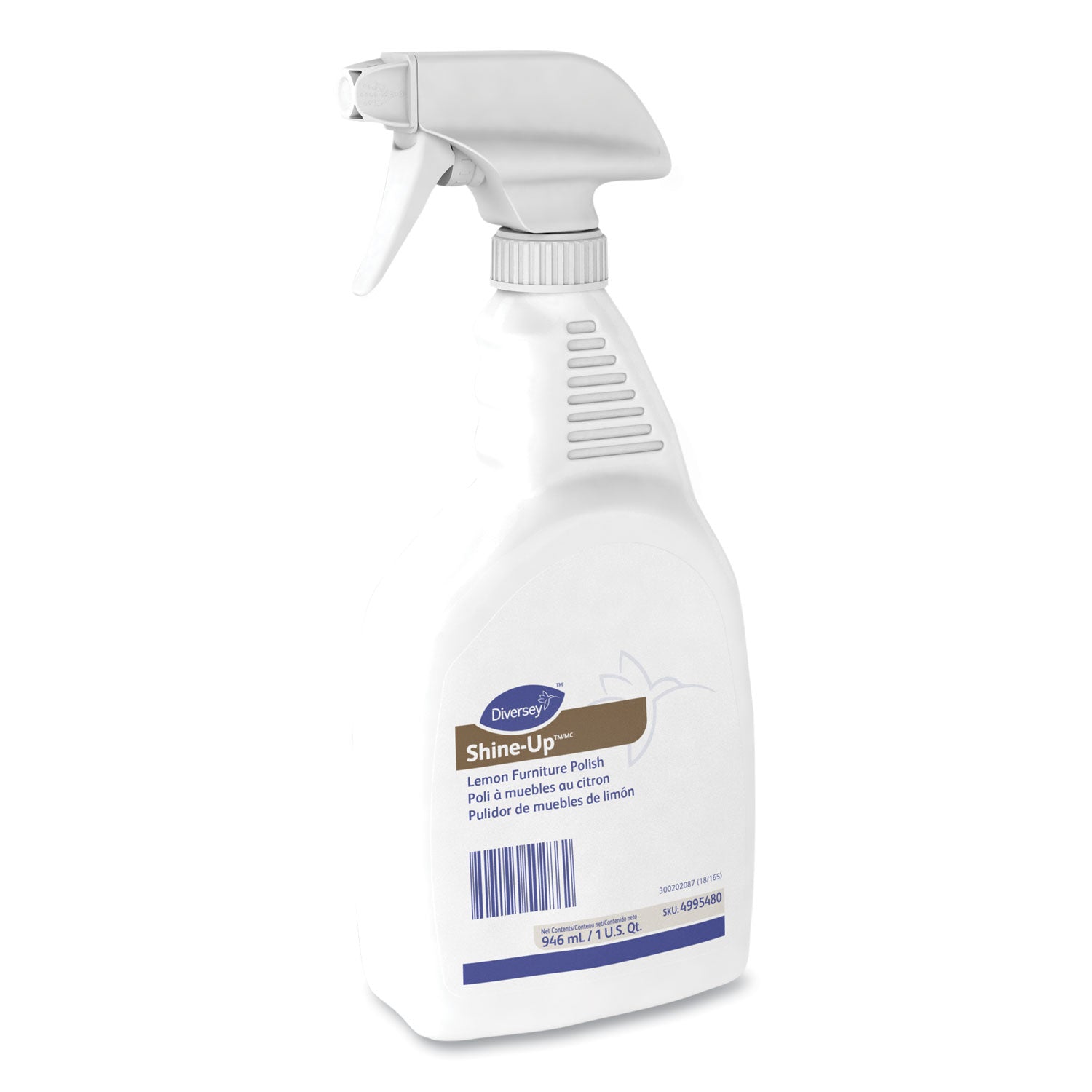 Diversey Shine-Up Lemon Furniture Polish - Ready-To-Use Spray - 32 fl oz (1 quart) - Lemon Scent - 1 Each - White