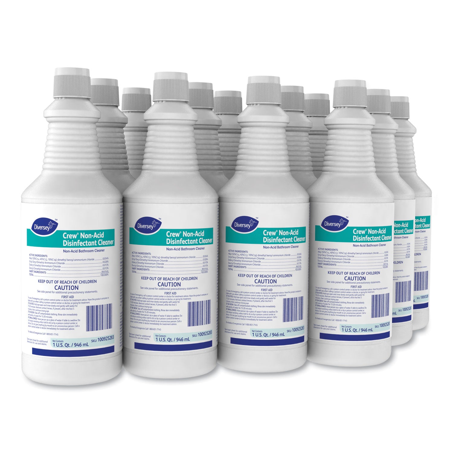 Diversey Crew Non-Acid Disinfectant Cleaner, Ready-To-Use, Liquid, 32 fl oz (1 quart), Fresh Scent, Blue, 1 Each