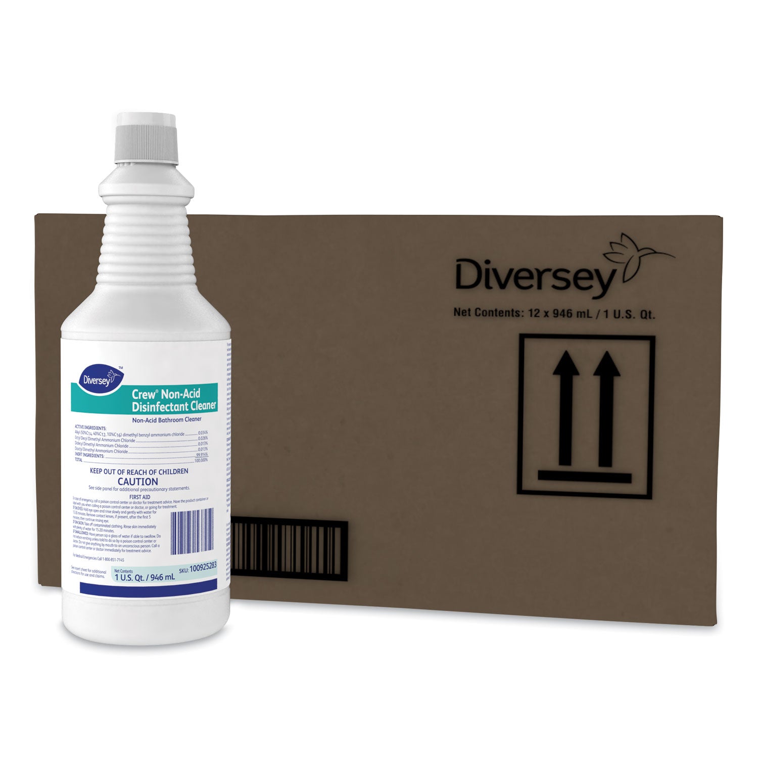 Diversey Crew Non-Acid Disinfectant Cleaner, Ready-To-Use, Liquid, 32 fl oz (1 quart), Fresh Scent, Blue, 1 Each