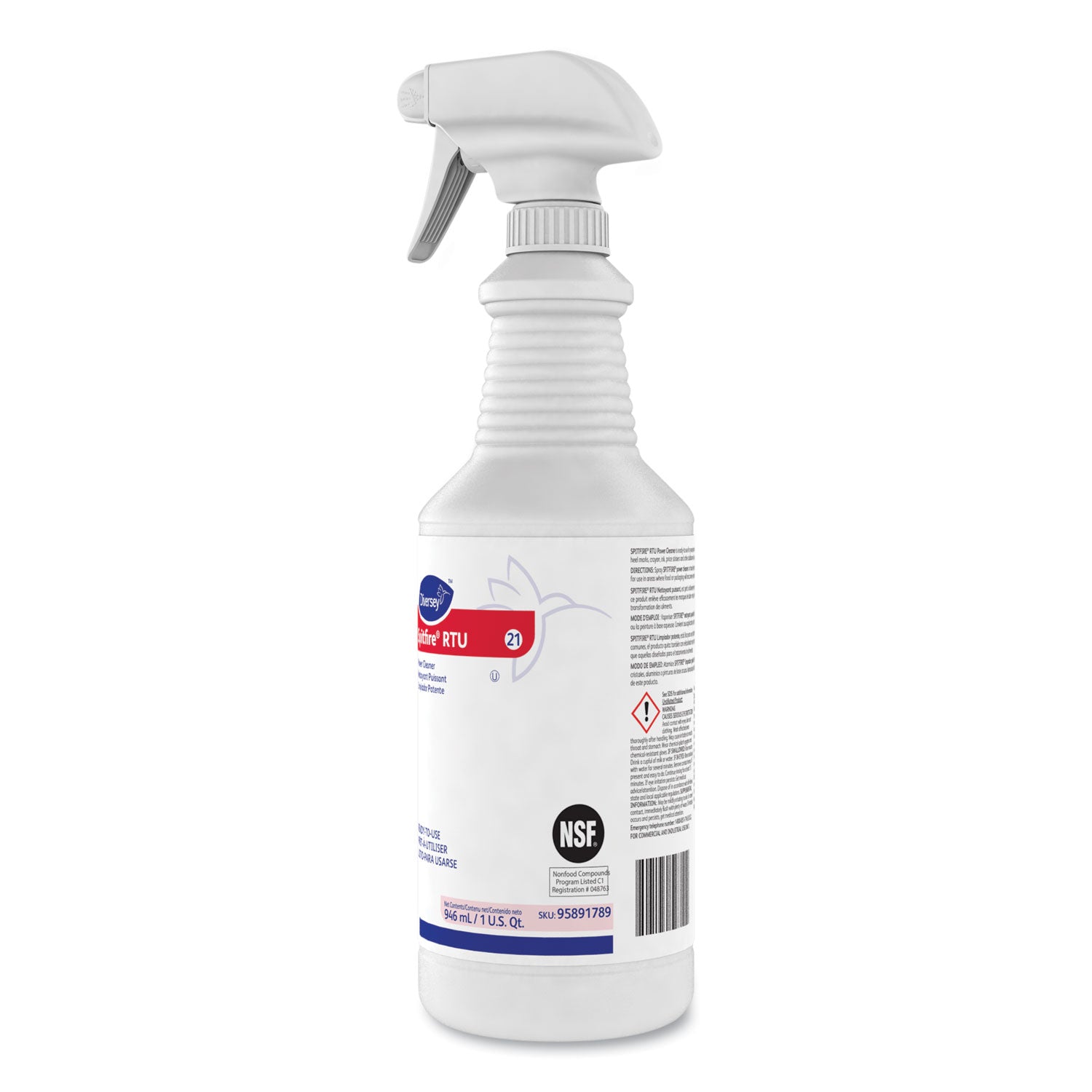 Diversey Spitfire Power Cleaner - Ready-To-Use - 32 fl oz (1 quart) - Fresh Pine Scent - Rinse-free, Residue-free, Kosher, Heavy Duty, Streak-free - Red - 12 / Carton